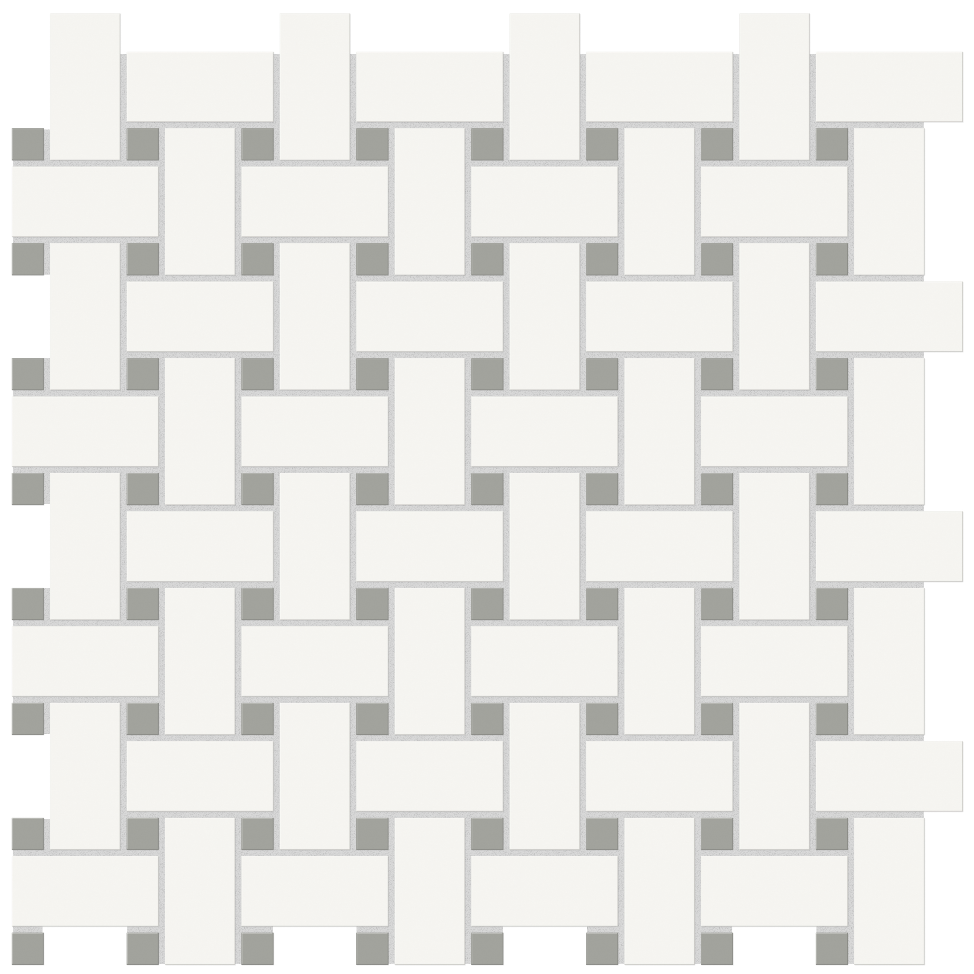 canvas white cement chic basketweave 2x2-inch pattern glazed porcelain mosaic from soho anatolia collection distributed by surface group international matte finish pressed edge mesh shape