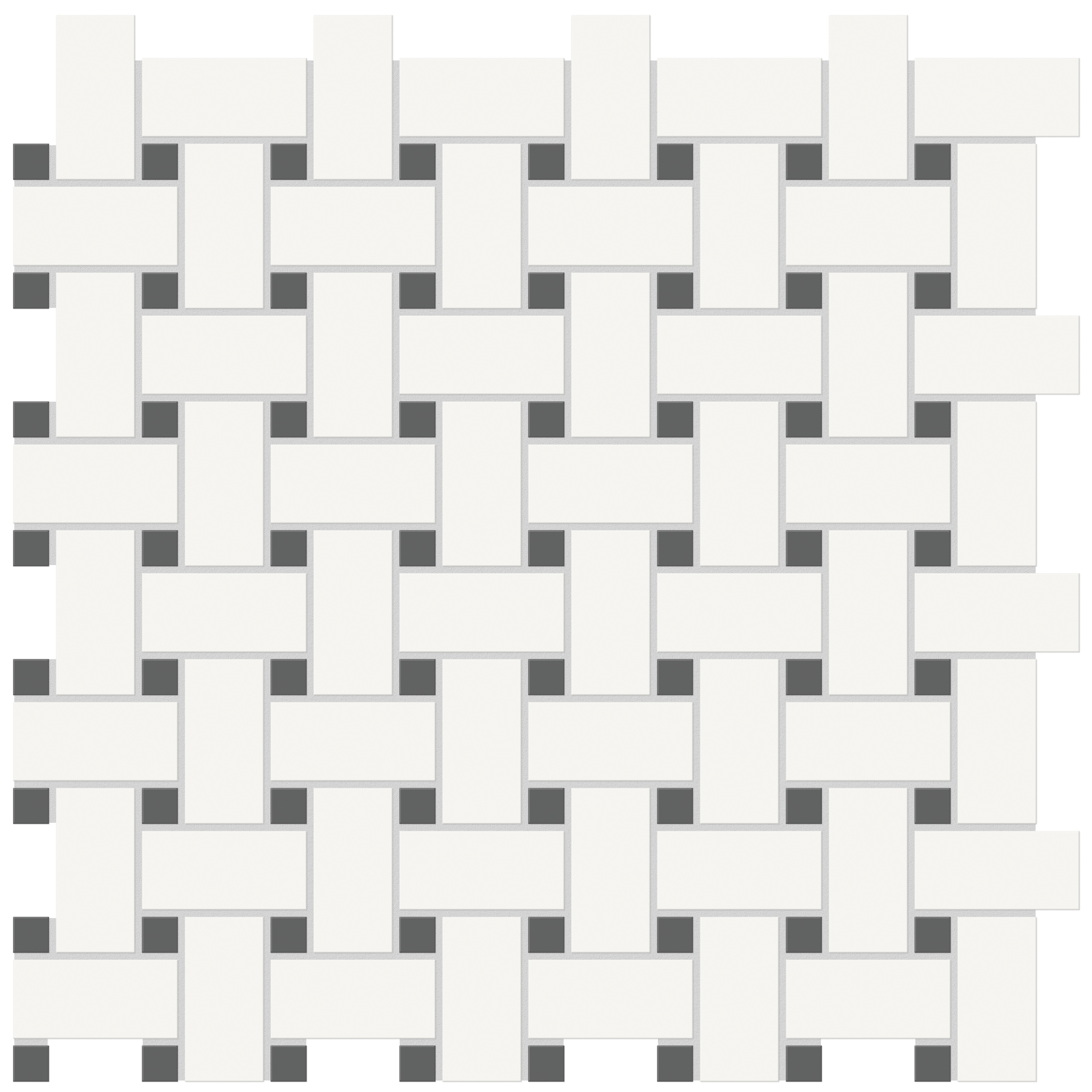 canvas white retro black basketweave 2x2-inch pattern glazed porcelain mosaic from soho anatolia collection distributed by surface group international matte finish pressed edge mesh shape
