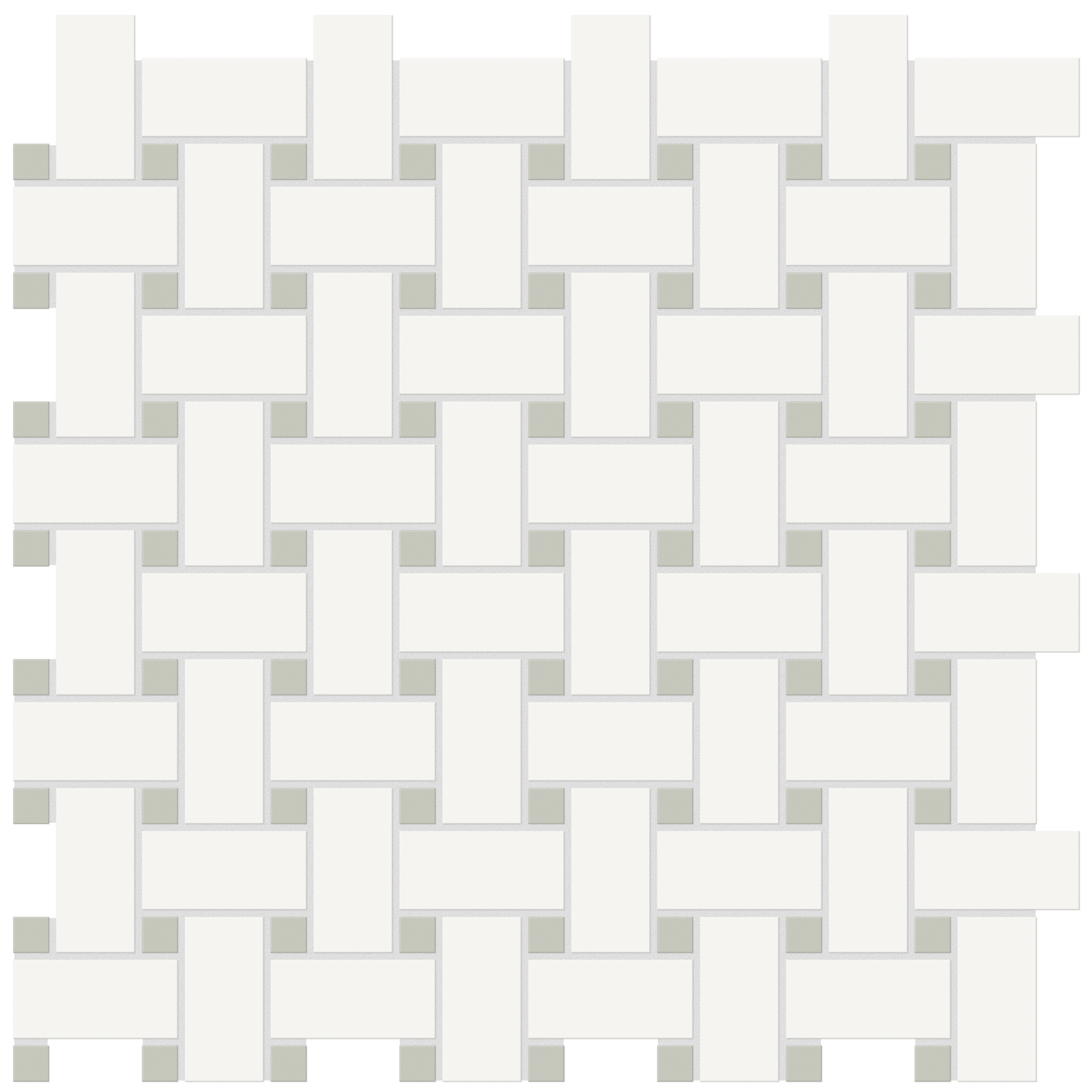 canvas white soft sage basketweave 2x2-inch pattern glazed porcelain mosaic from soho anatolia collection distributed by surface group international matte finish pressed edge mesh shape