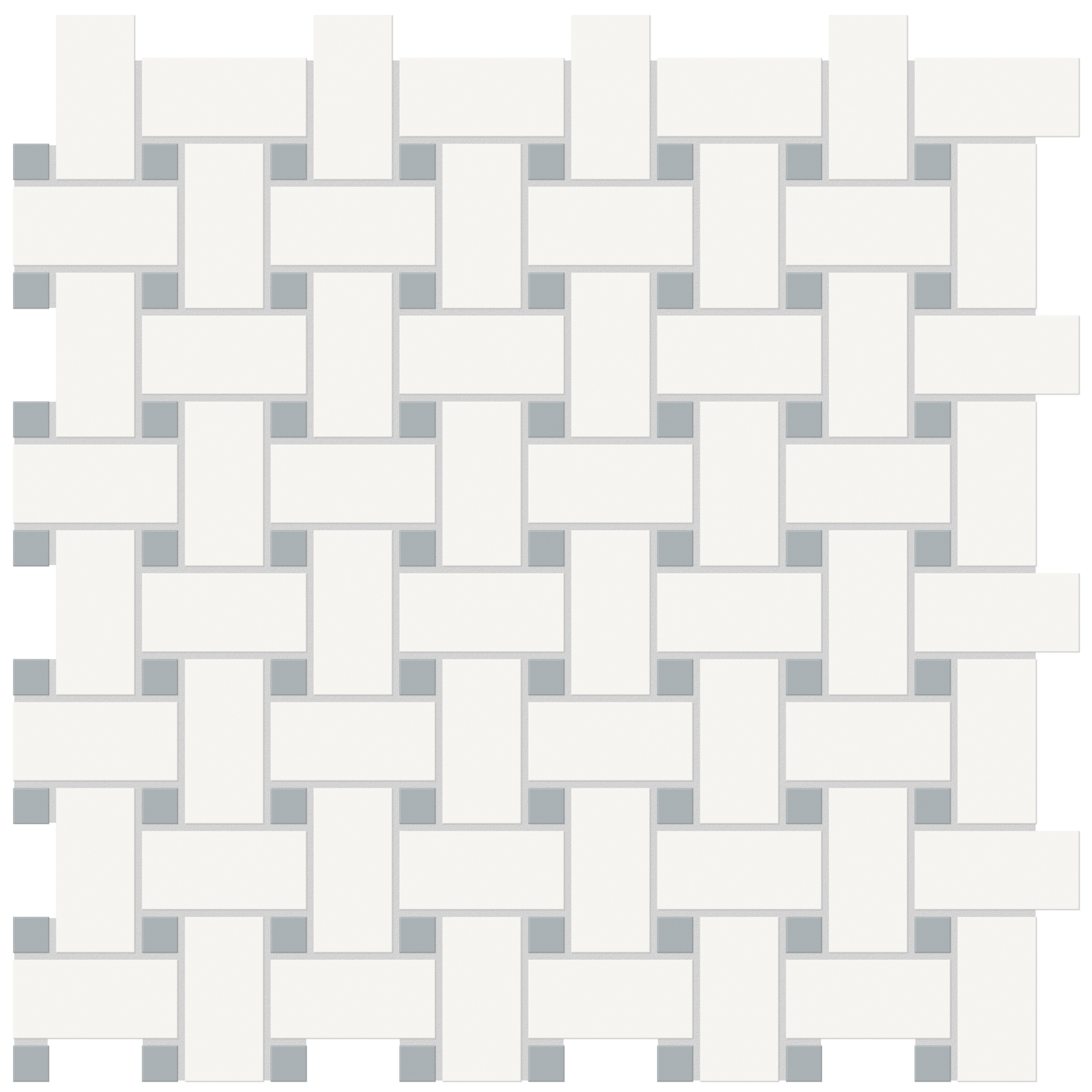 canvas white cloud blue basketweave 2x2-inch pattern glazed porcelain mosaic from soho anatolia collection distributed by surface group international matte finish pressed edge mesh shape