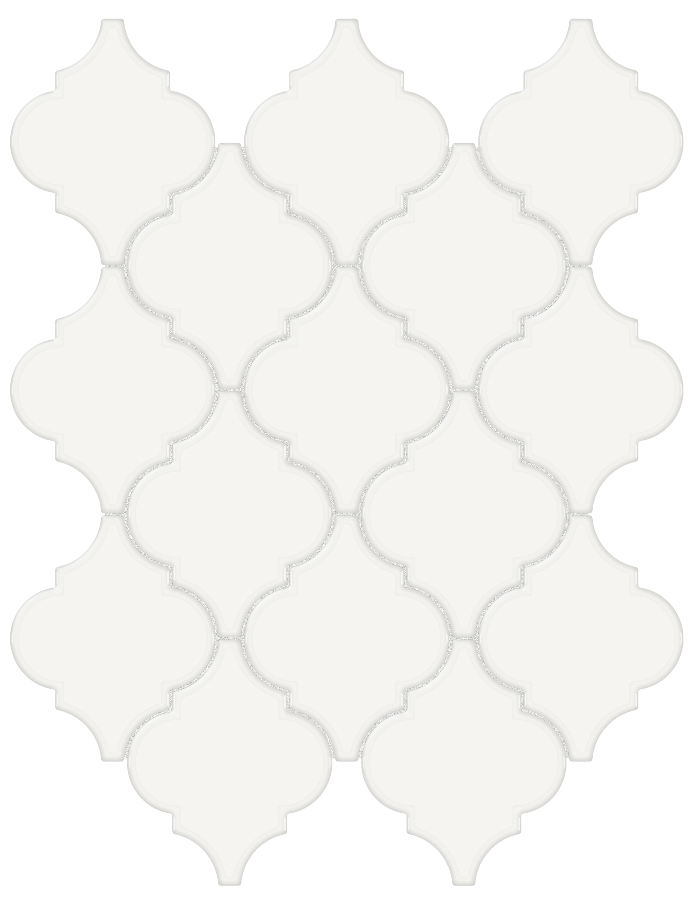 canvas white arabesque pattern glazed porcelain mosaic from soho anatolia collection distributed by surface group international glossy finish pressed edge mesh shape