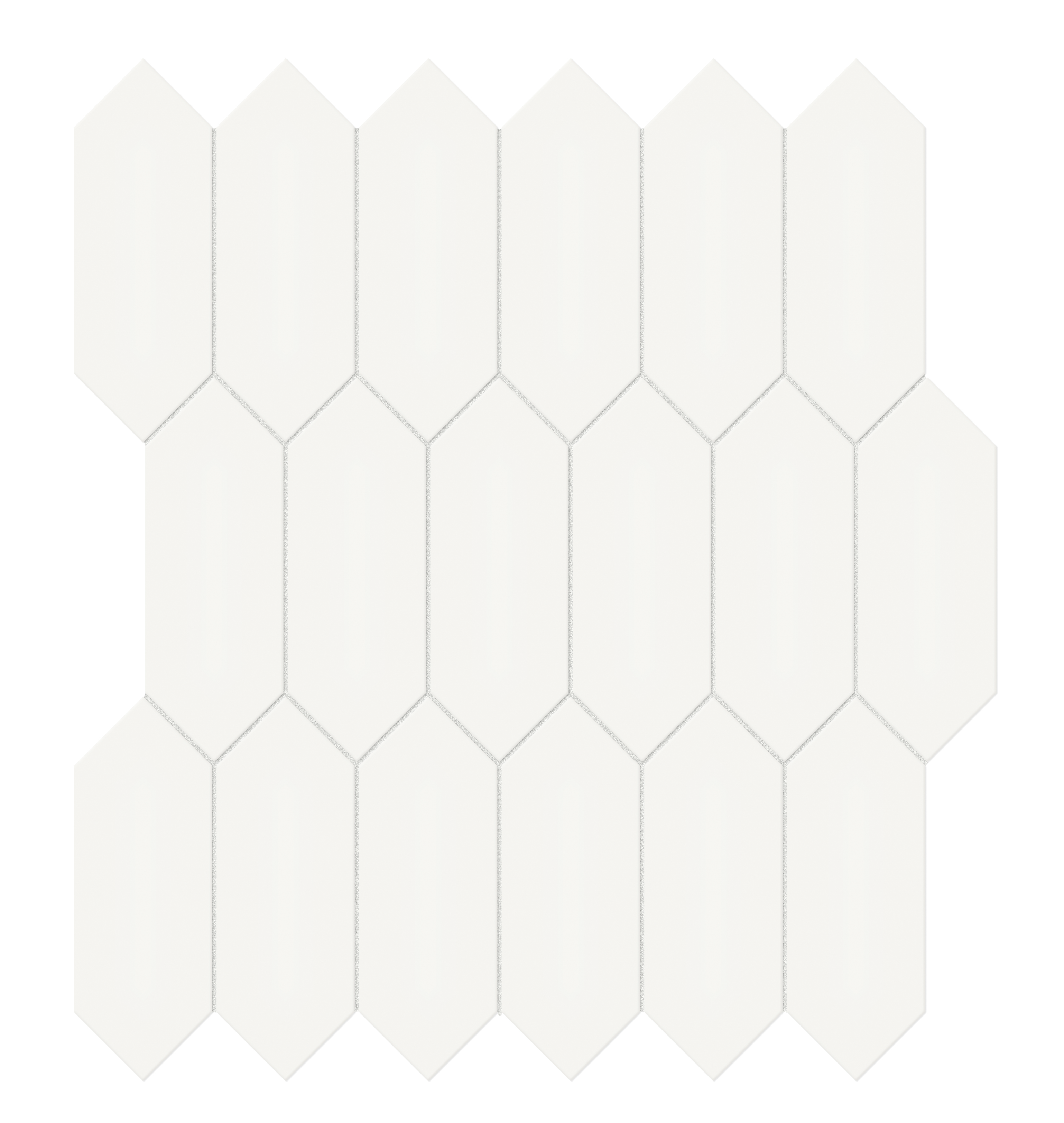 canvas white picket 2x5-inch pattern glazed porcelain mosaic from soho anatolia collection distributed by surface group international glossy finish pressed edge mesh shape