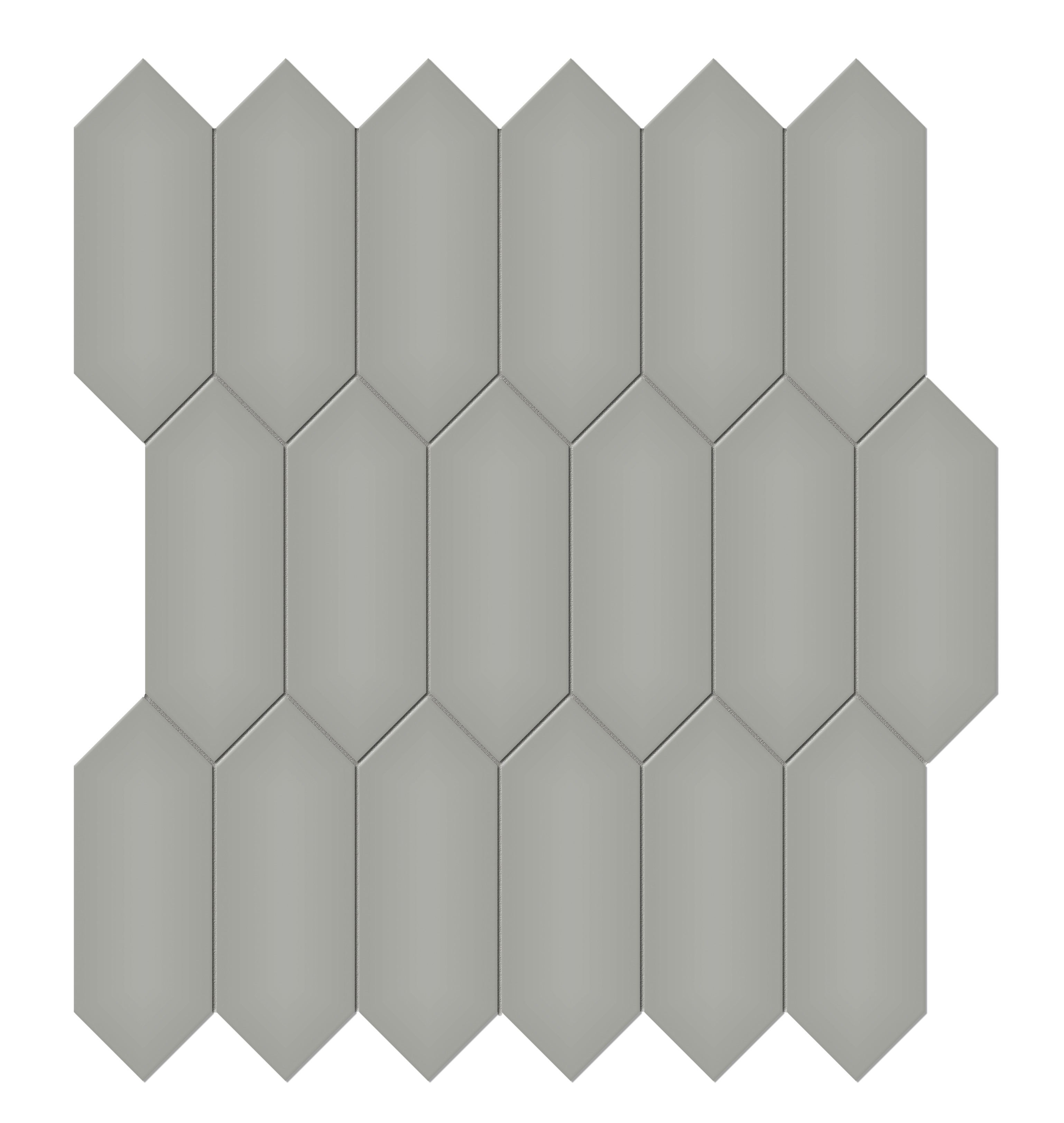 cement chic picket 2x5-inch pattern glazed porcelain mosaic from soho anatolia collection distributed by surface group international glossy finish pressed edge mesh shape