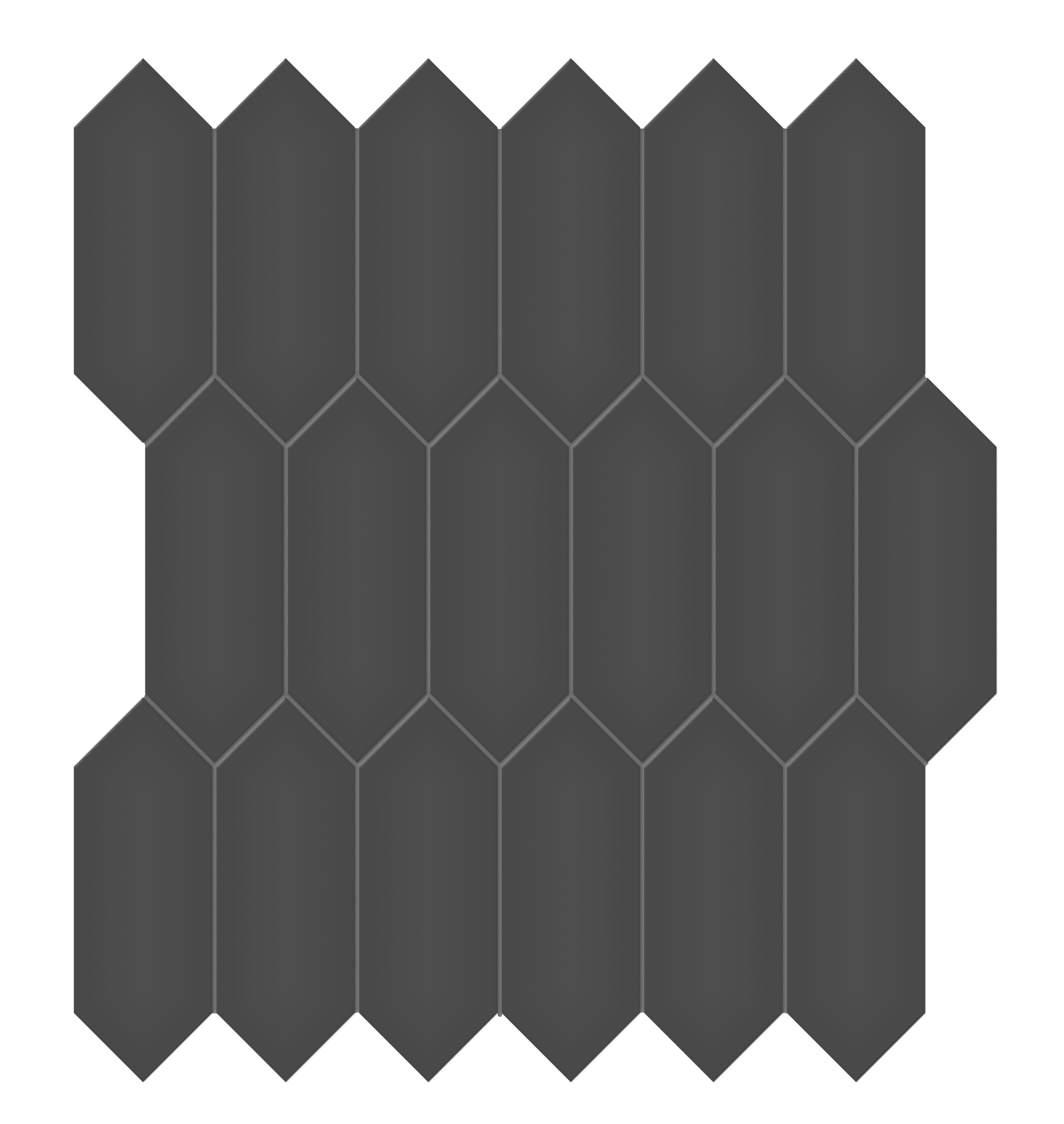 retro black picket 2x5-inch pattern glazed porcelain mosaic from soho anatolia collection distributed by surface group international glossy finish pressed edge mesh shape