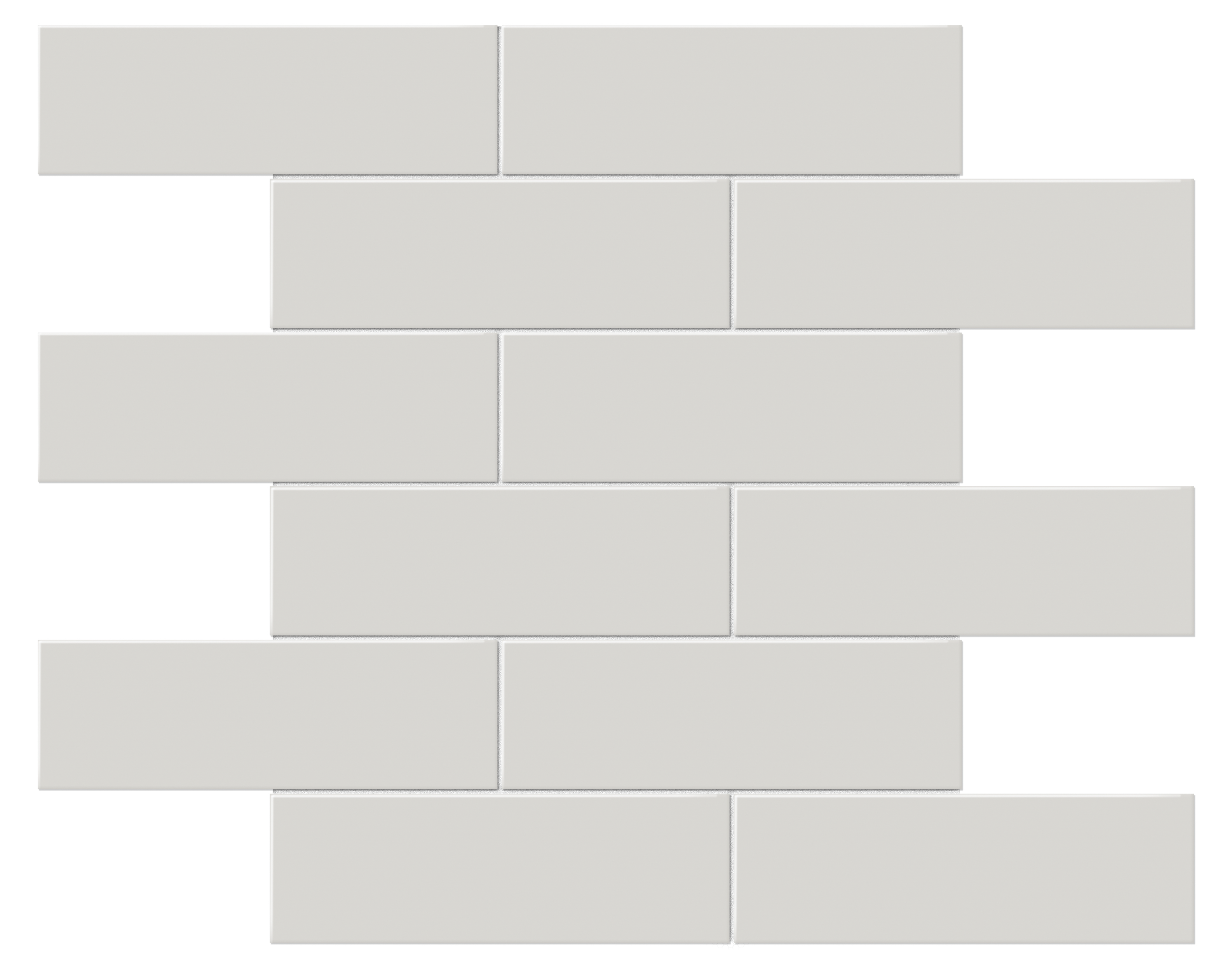 halo grey brick offset 2x6-inch pattern glazed porcelain mosaic from soho anatolia collection distributed by surface group international glossy finish pressed edge mesh shape