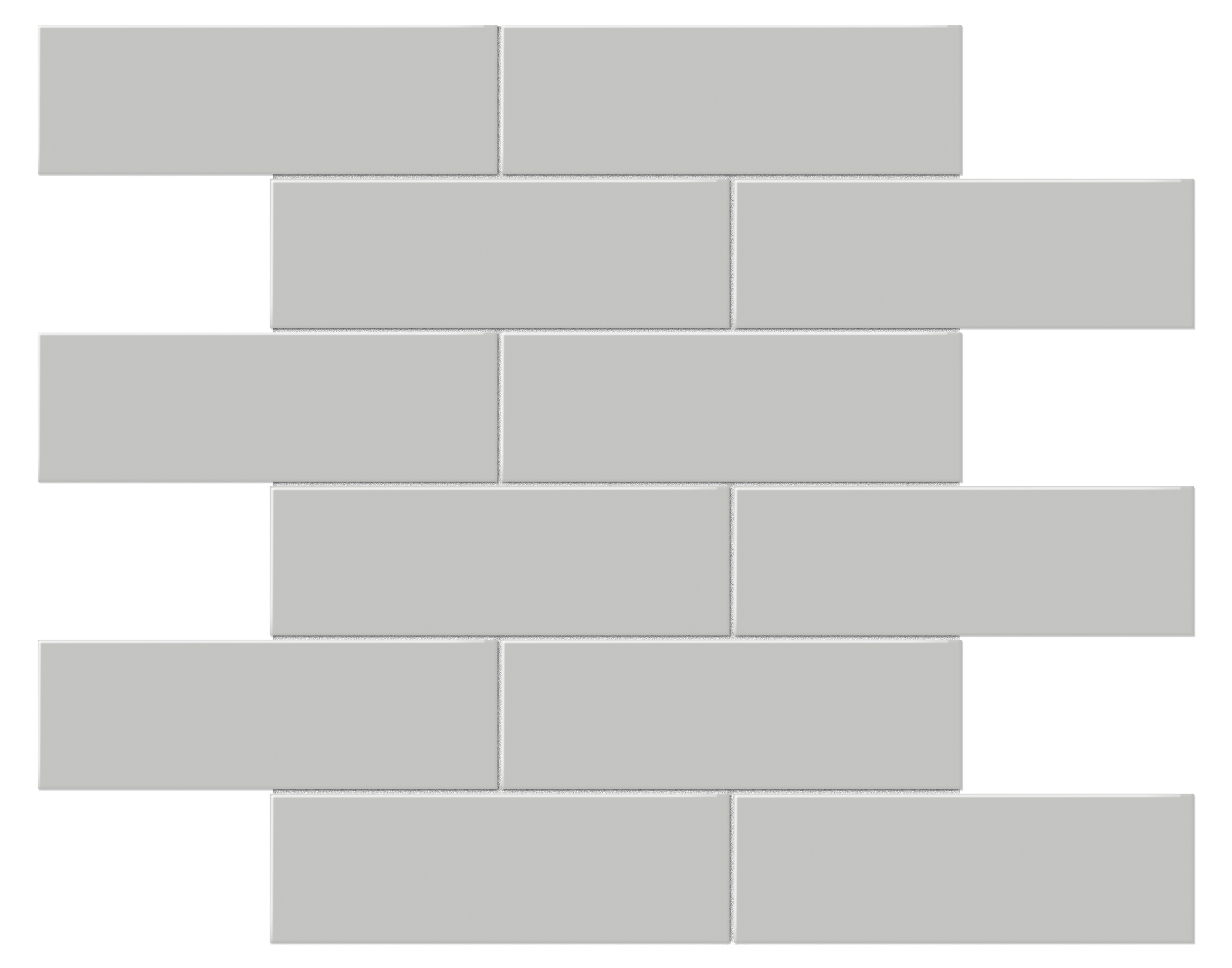 loft grey brick offset 2x6-inch pattern glazed porcelain mosaic from soho anatolia collection distributed by surface group international glossy finish pressed edge mesh shape