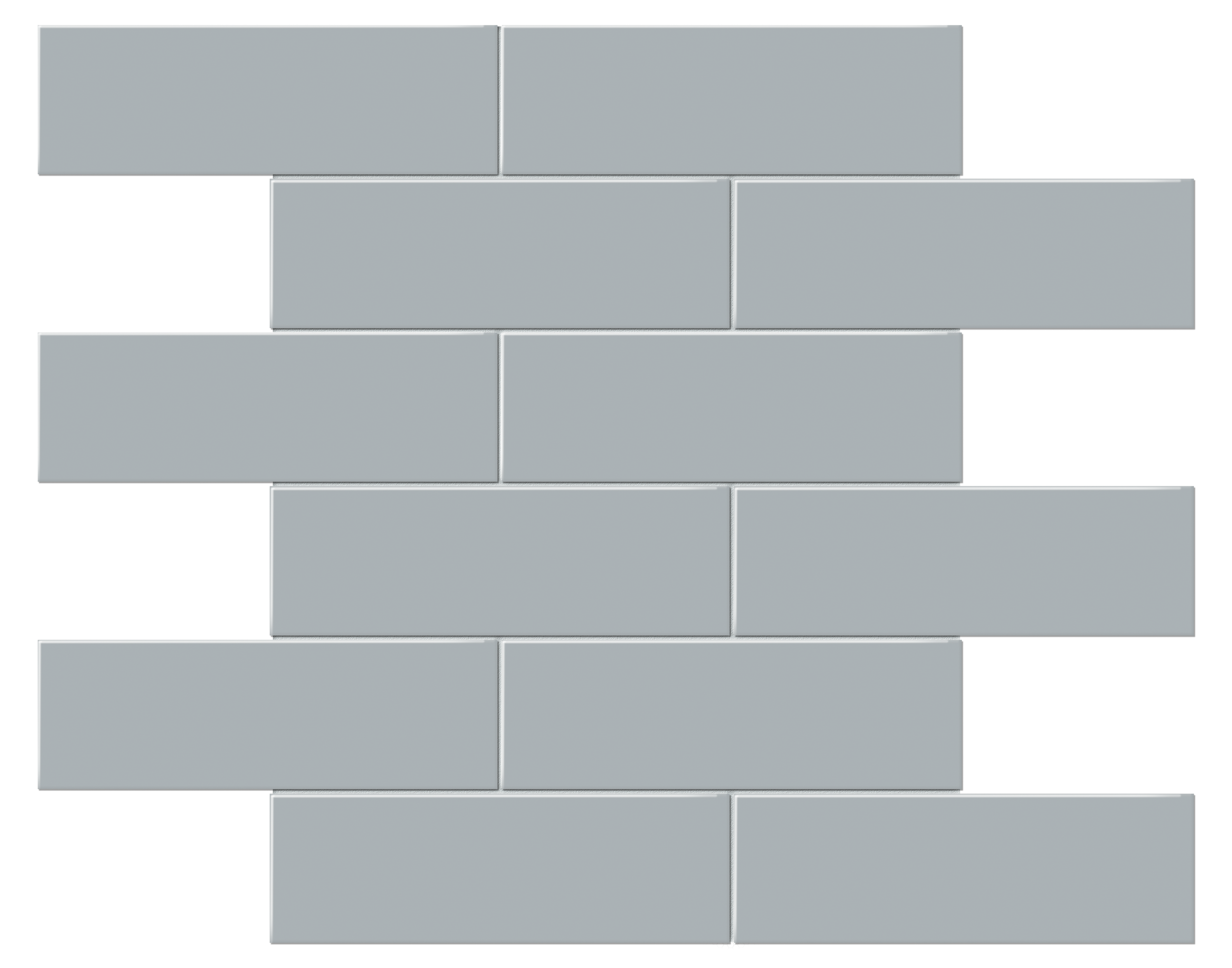 cloud blue brick offset 2x6-inch pattern glazed porcelain mosaic from soho anatolia collection distributed by surface group international glossy finish pressed edge mesh shape
