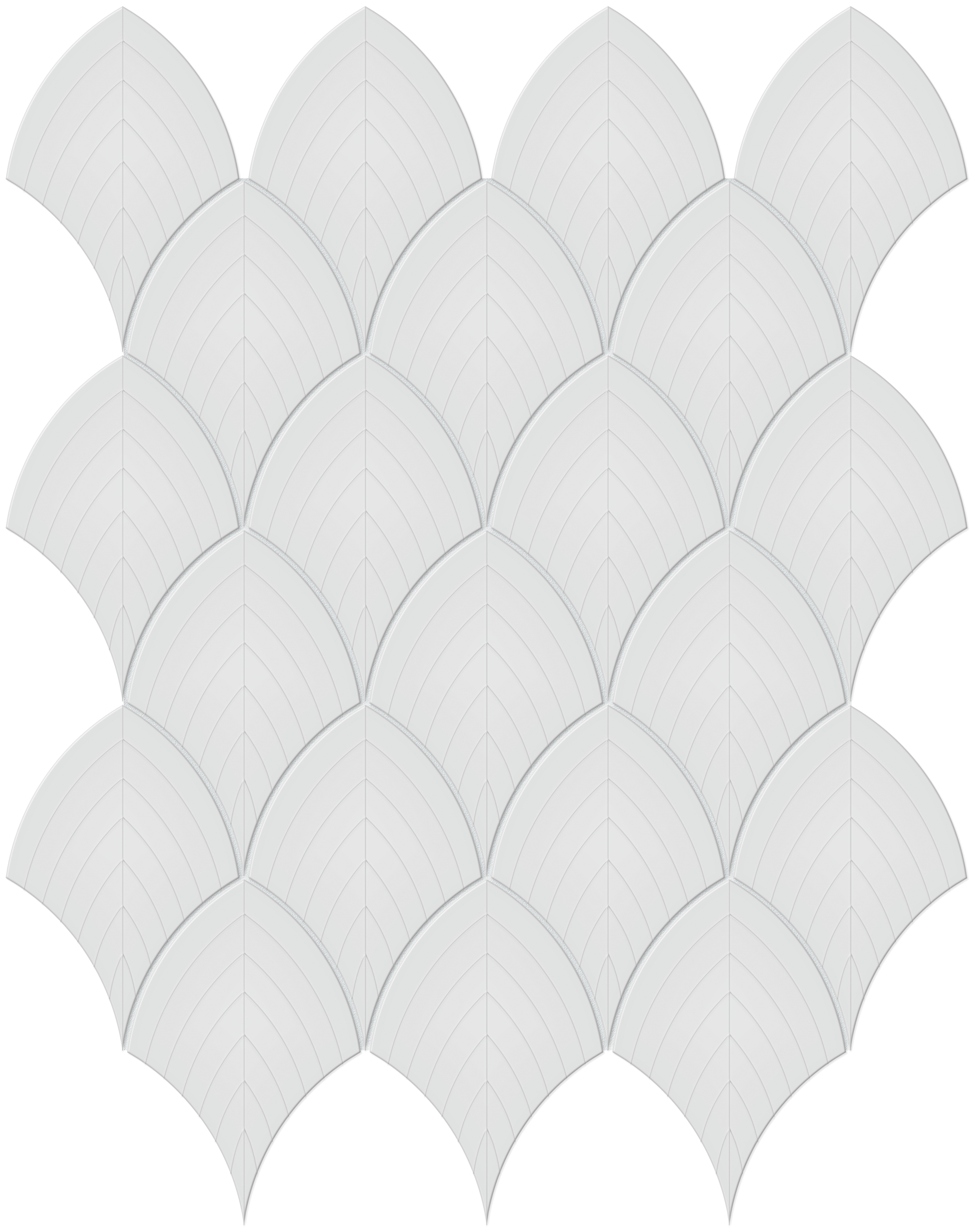 gallery grey embossed scallop pattern glazed porcelain wall mosaic from soho anatolia collection distributed by surface group international glossy finish pressed edge mesh shape