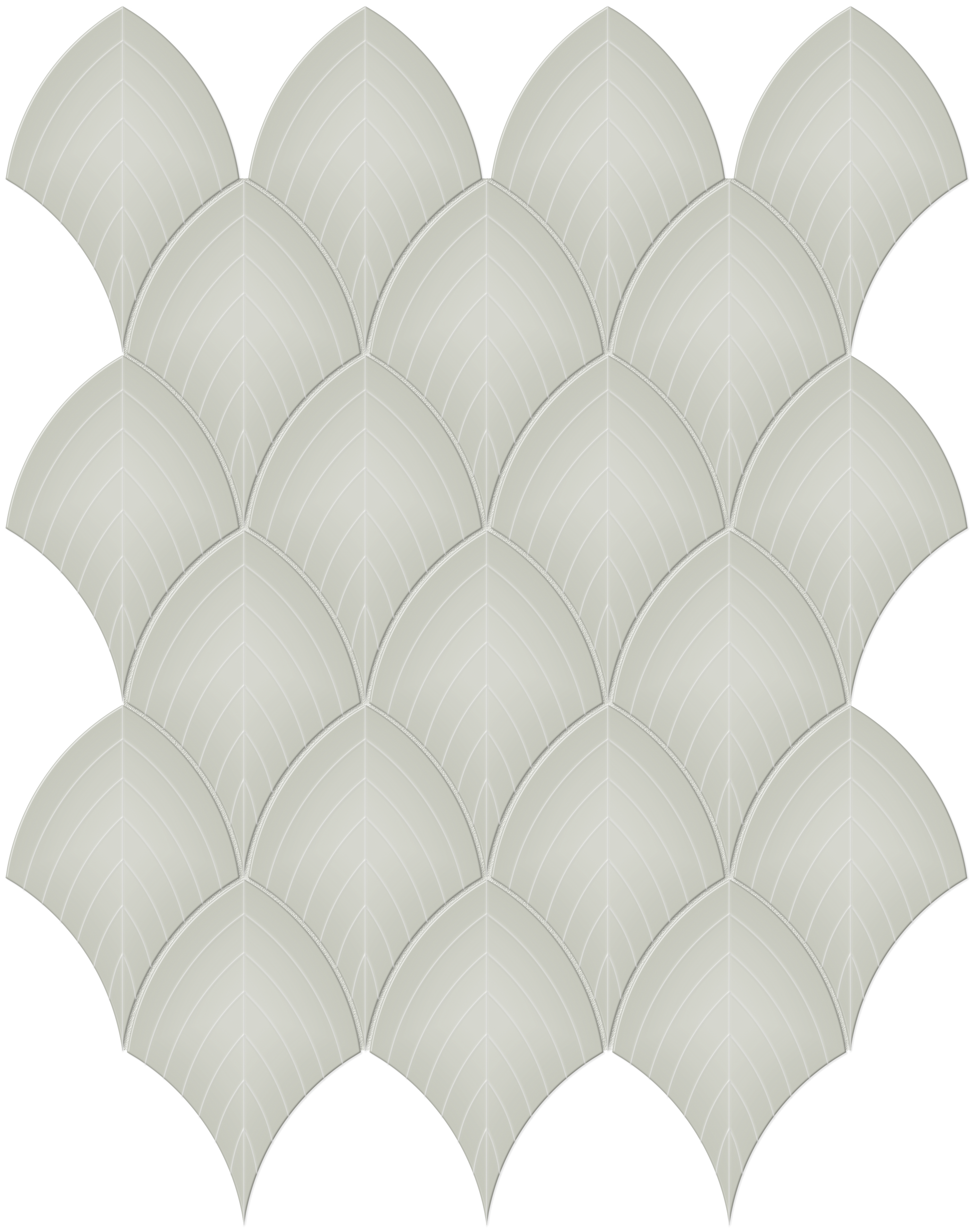 soft sage embossed scallop pattern glazed porcelain wall mosaic from soho anatolia collection distributed by surface group international glossy finish pressed edge mesh shape