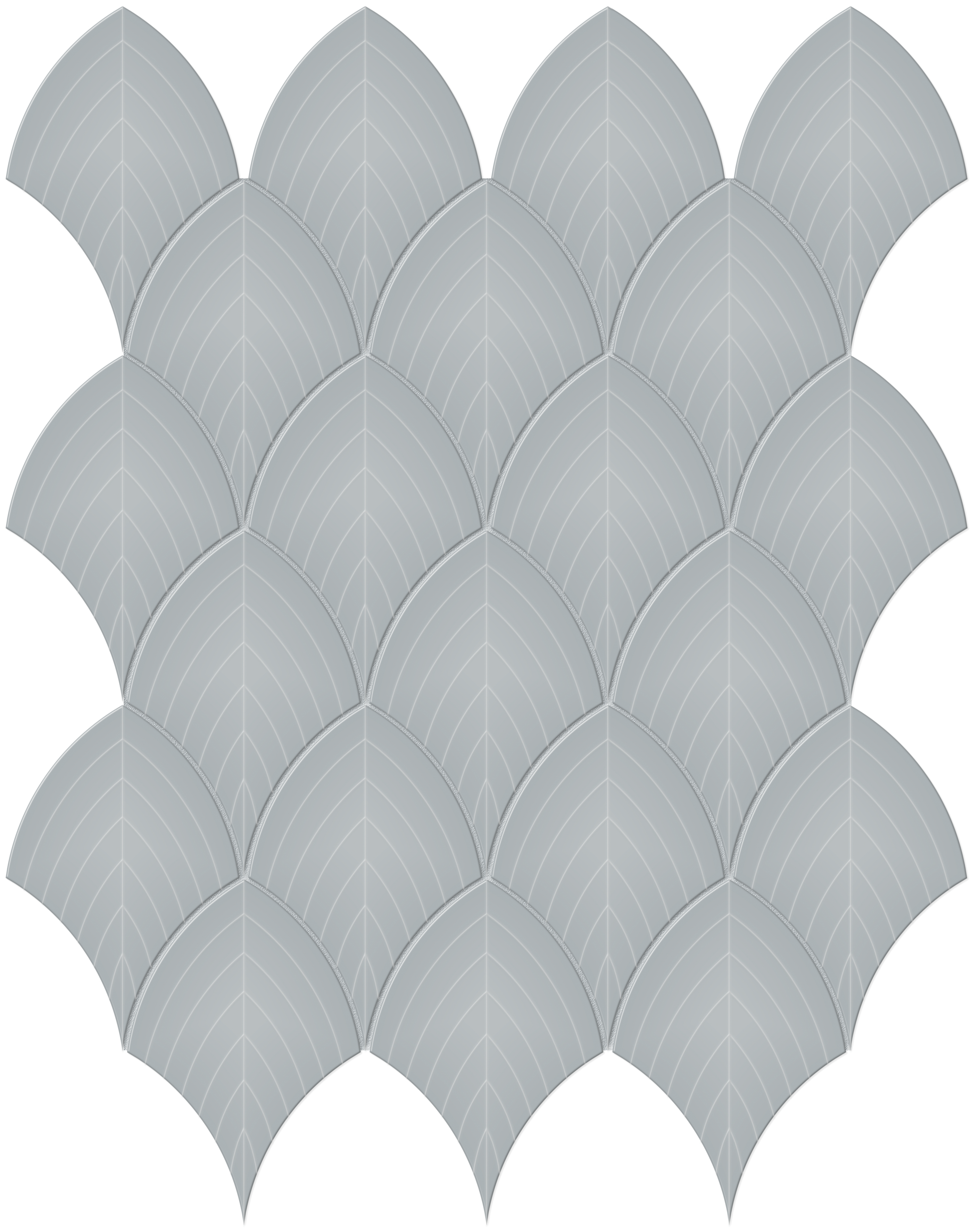 cloud blue embossed scallop pattern glazed porcelain wall mosaic from soho anatolia collection distributed by surface group international glossy finish pressed edge mesh shape