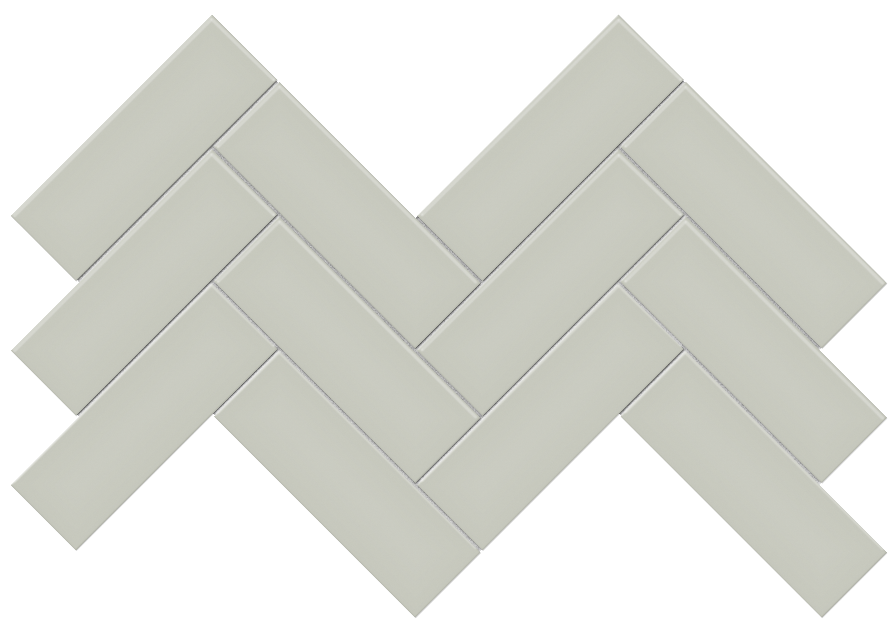 soft sage herringbone 2x6-inch pattern glazed porcelain mosaic from soho anatolia collection distributed by surface group international glossy finish pressed edge mesh shape