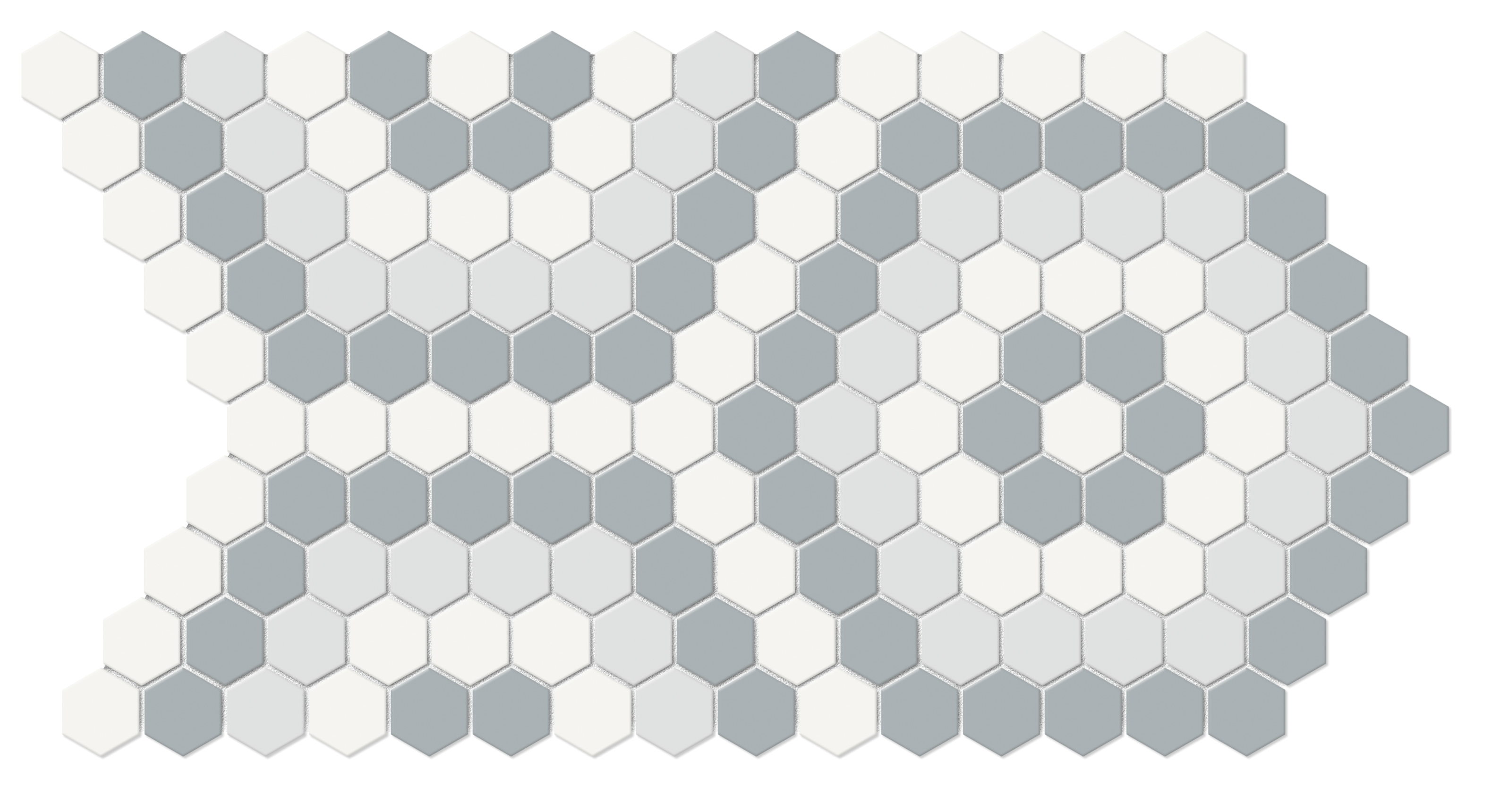 afternoon hexagon pattern glazed porcelain mosaic print blend from soho anatolia collection distributed by surface group international matte finish pressed edge mesh shape