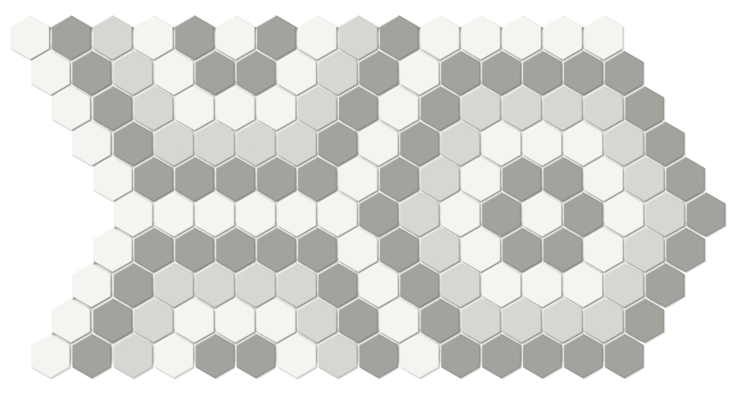 evening hexagon pattern glazed porcelain mosaic print blend from soho anatolia collection distributed by surface group international matte finish pressed edge mesh shape