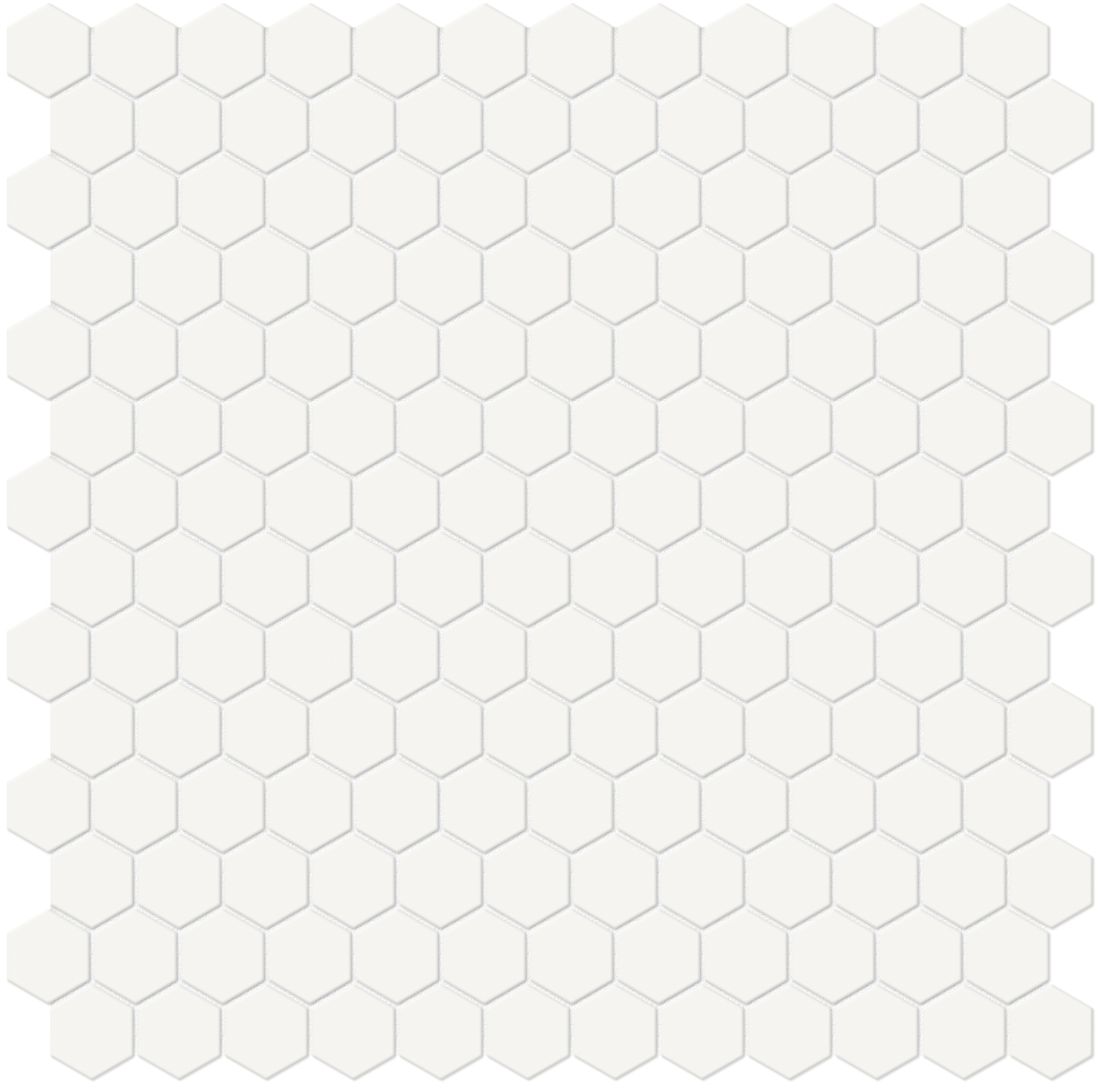 canvas white hexagon 1-inch pattern glazed porcelain mosaic from soho anatolia collection distributed by surface group international matte finish pressed edge mesh shape