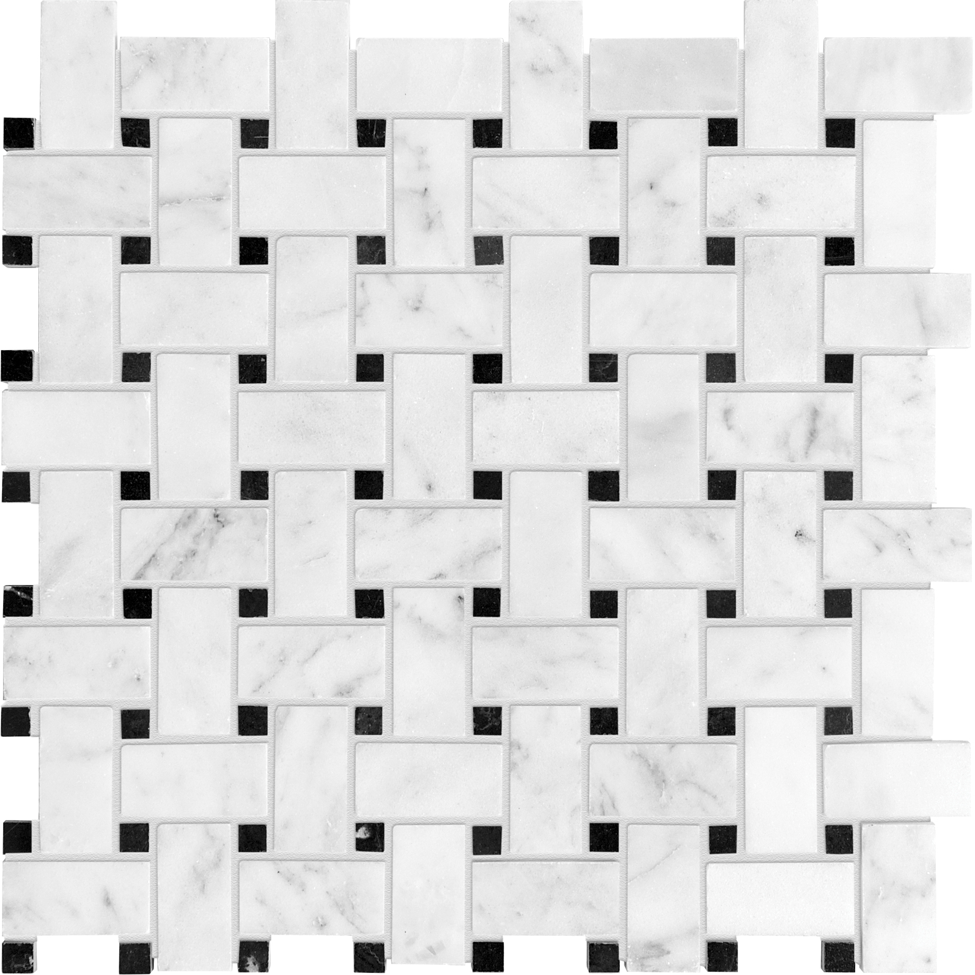 marble basketweave 2x2-inch pattern natural stone mosaic from bianco venatino anatolia collection distributed by surface group international honed finish straight edge edge mesh shape