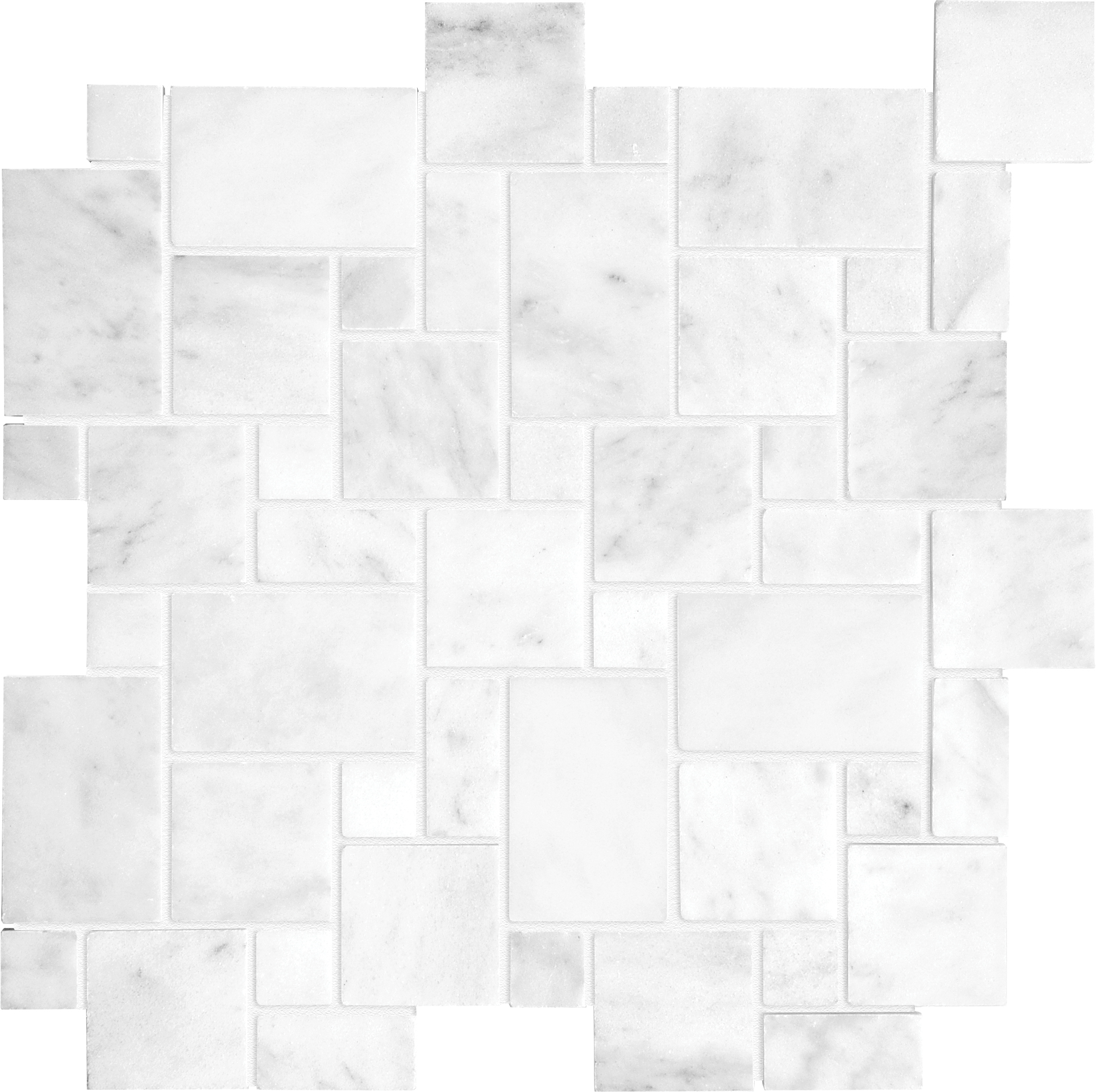 marble mini versailles pattern natural stone mosaic from bianco venatino anatolia collection distributed by surface group international honed finish straight edge edge mesh shape
