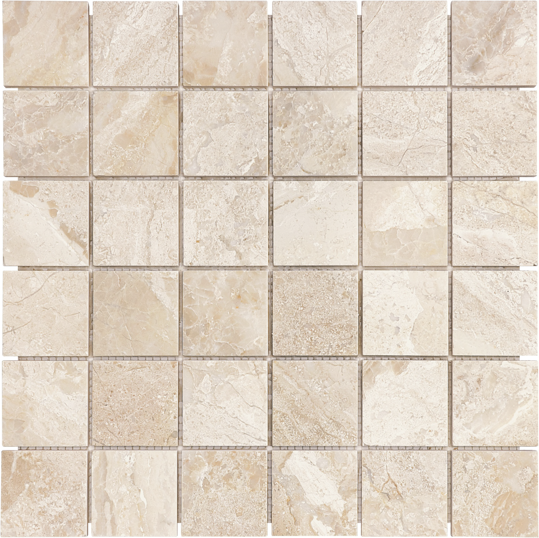 marble straight stack 2x2-inch pattern natural stone mosaic from impero reale anatolia collection distributed by surface group international polished finish straight edge edge mesh shape