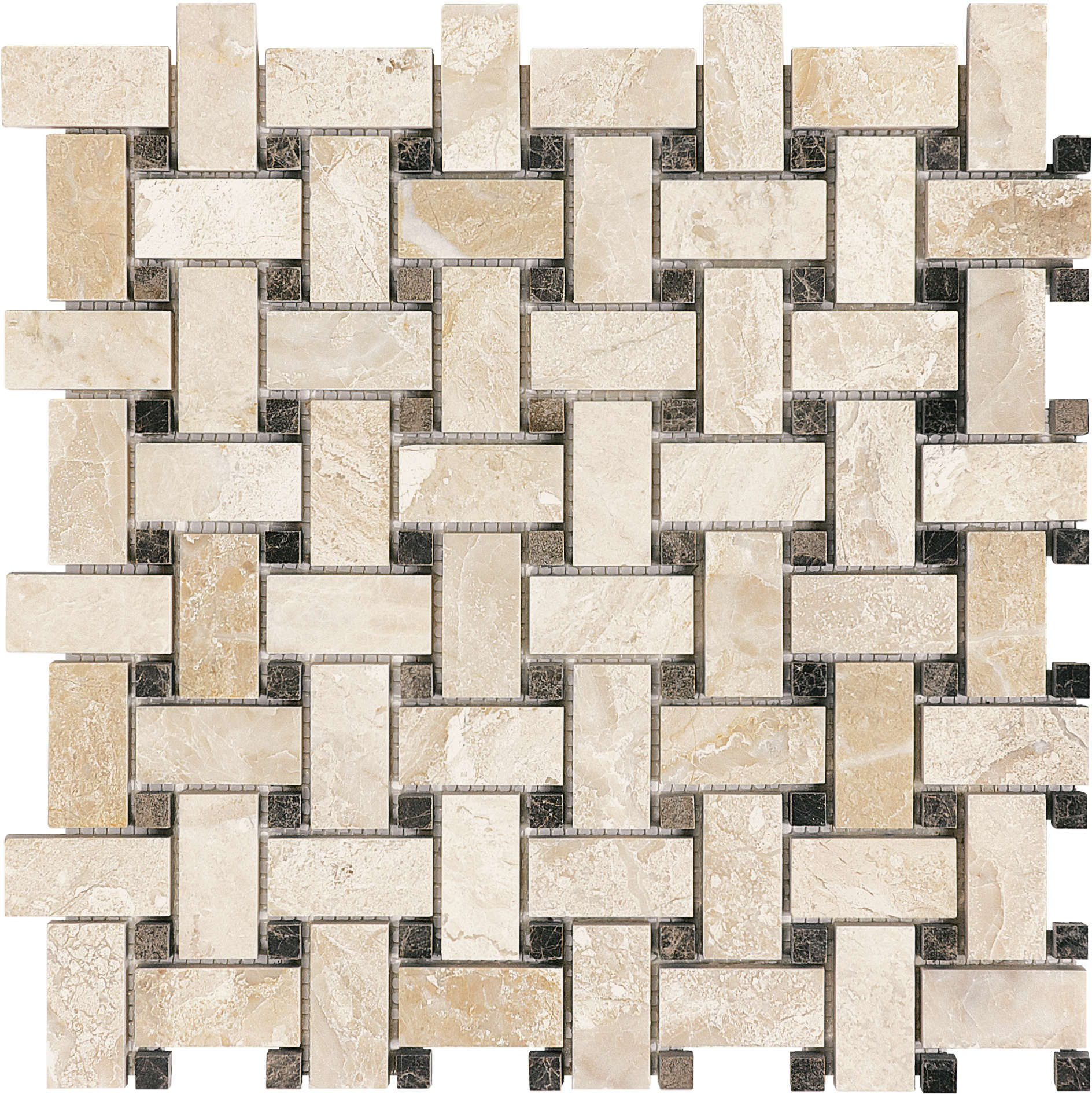 marble basketweave 2x2-inch pattern natural stone mosaic from impero reale anatolia collection distributed by surface group international polished finish straight edge edge mesh shape