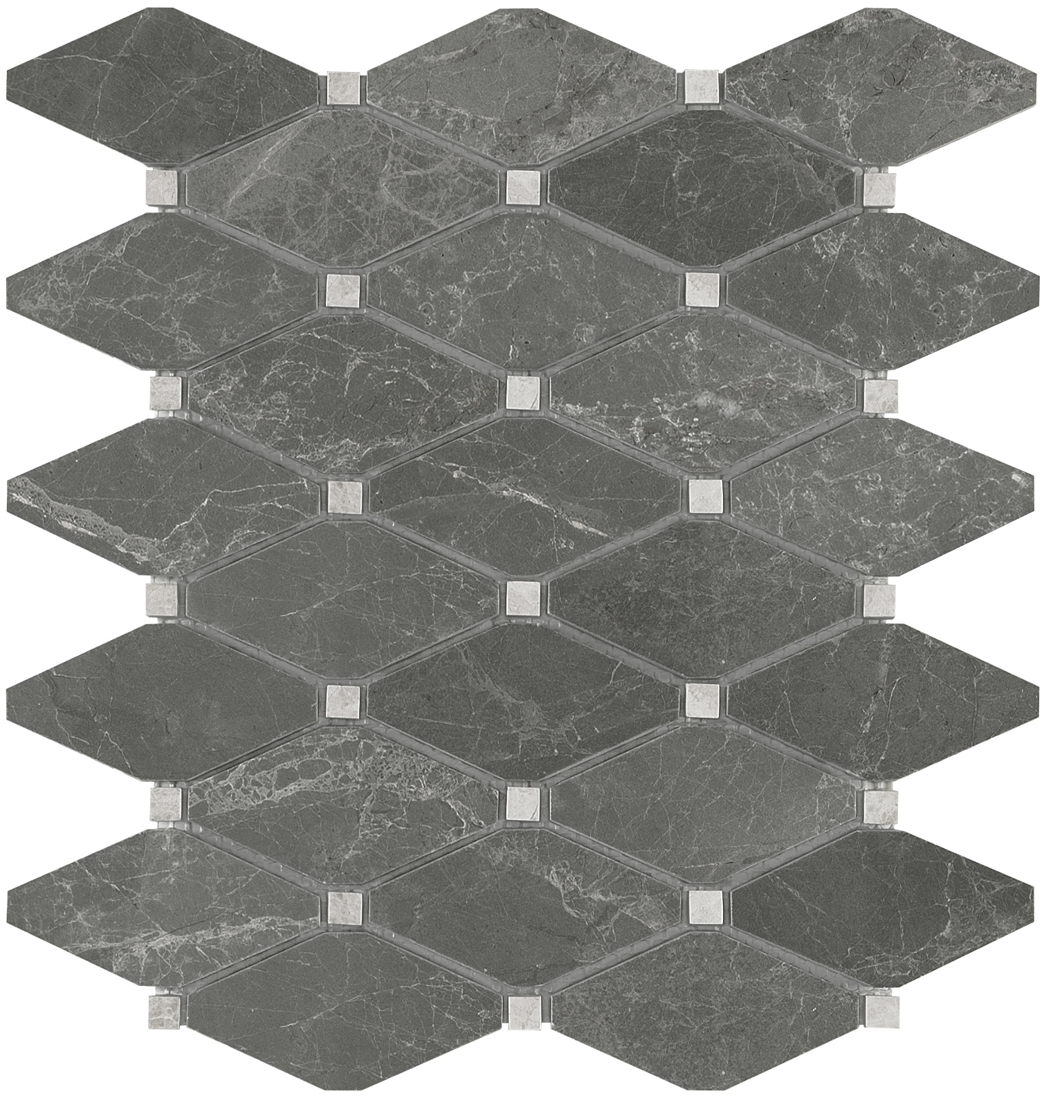 marble clipped diamond pattern natural stone mosaic from stark carbon anatolia collection distributed by surface group international polished finish straight edge edge mesh shape