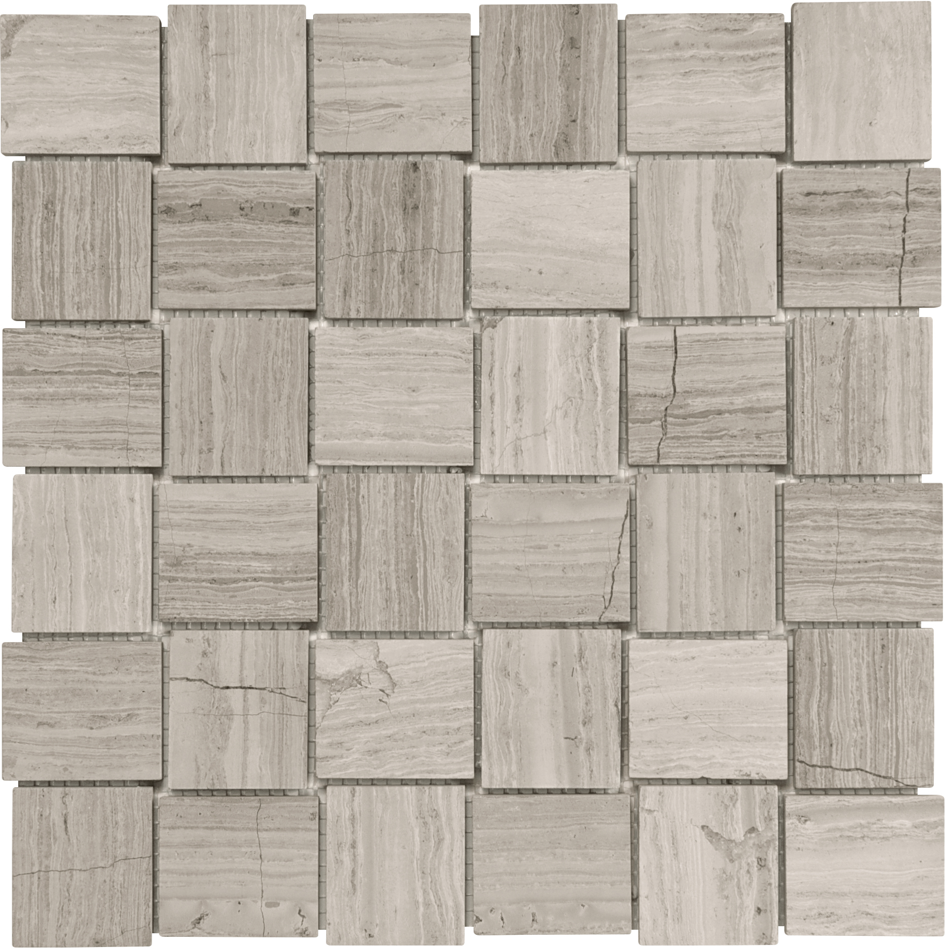 limestone basketweave 2x2-inch pattern natural stone mosaic from strada mist anatolia collection distributed by surface group international honed finish straight edge edge mesh shape