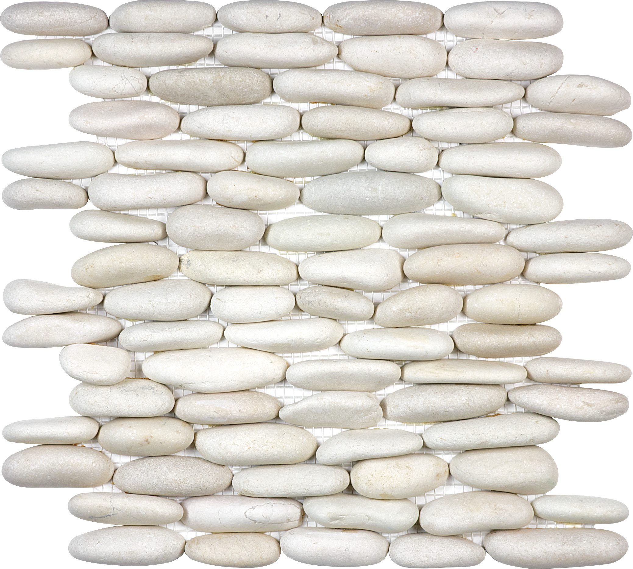 pebble serenity ivory stacked pebble pattern natural stone wall mosaic from zen anatolia collection distributed by surface group international matte finish straight edge edge mesh shape