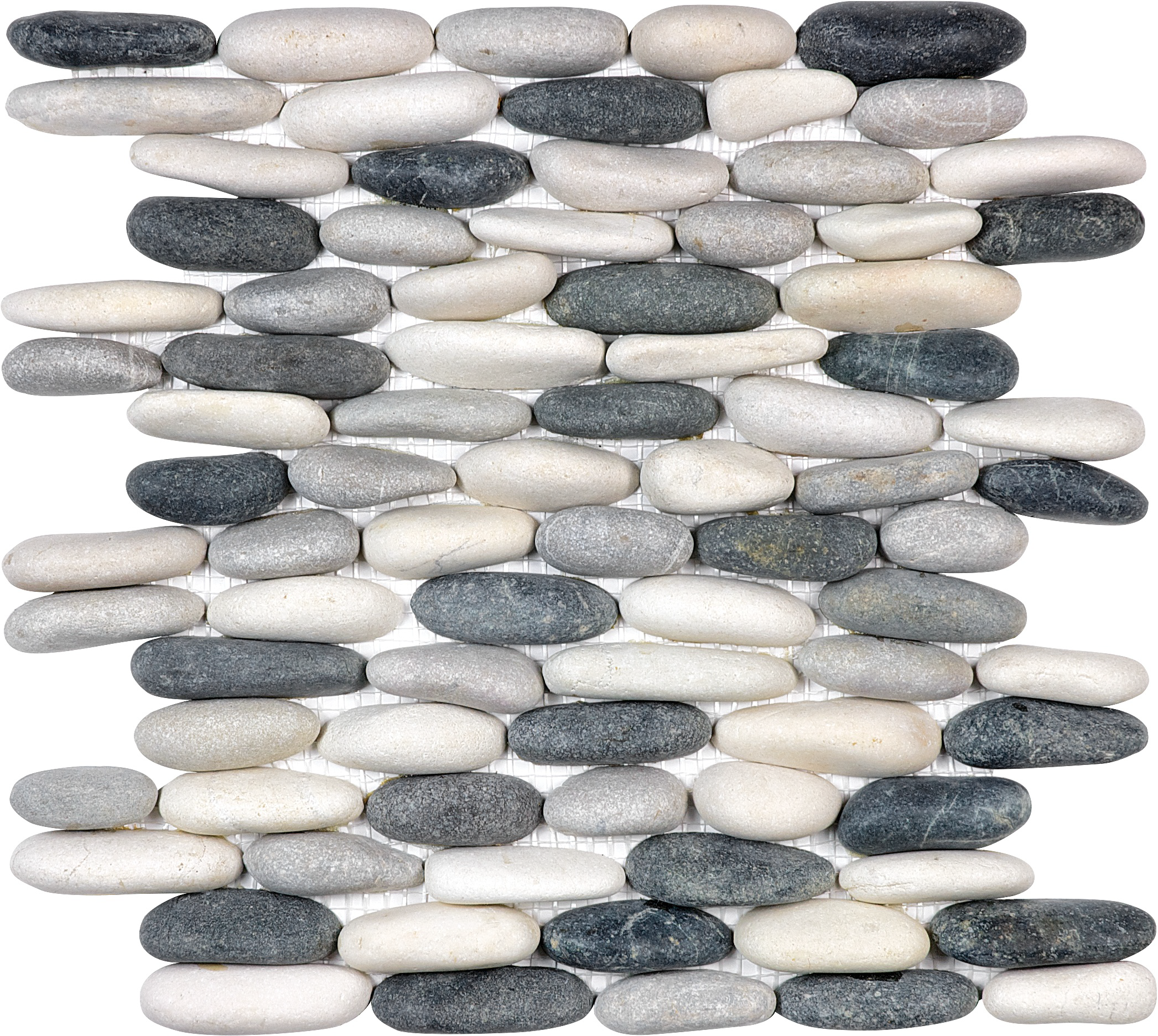 pebble tranquil cool stacked pebble pattern natural stone wall mosaic from zen anatolia collection distributed by surface group international matte finish straight edge edge mesh shape