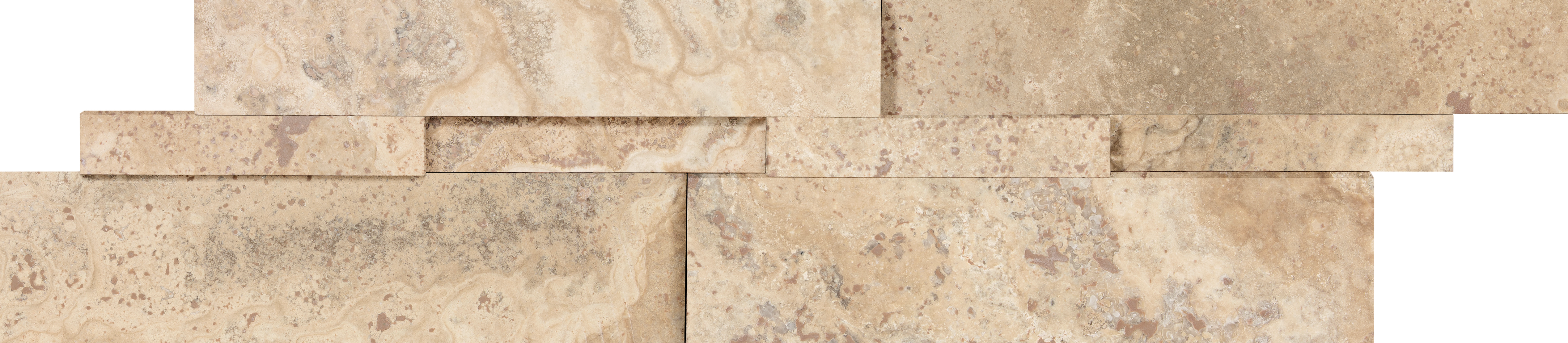 travertine picasso pattern natural stone wall panel from cubics anatolia collection distributed by surface group international honed finish straight edge edge 6x24 interlocking shape