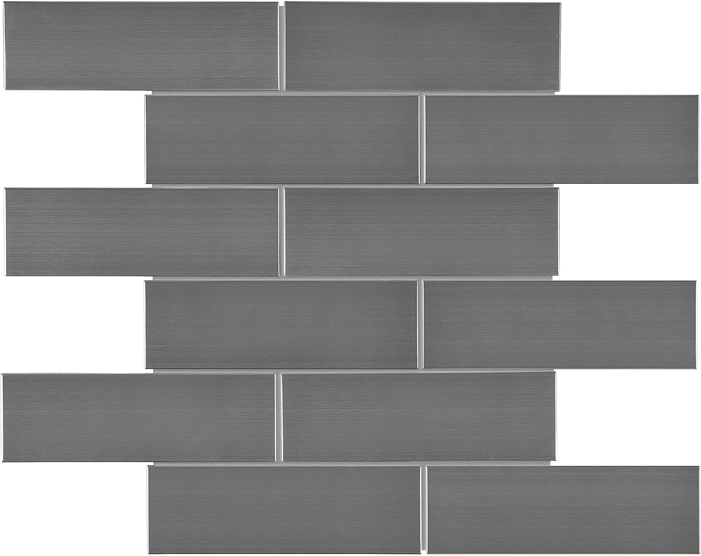 stone blend gray brick offset 2x6 pattern natural stone mosaic stone blend from stainless steel anatolia collection distributed by surface group international glossy finish straight edge edge mesh shape