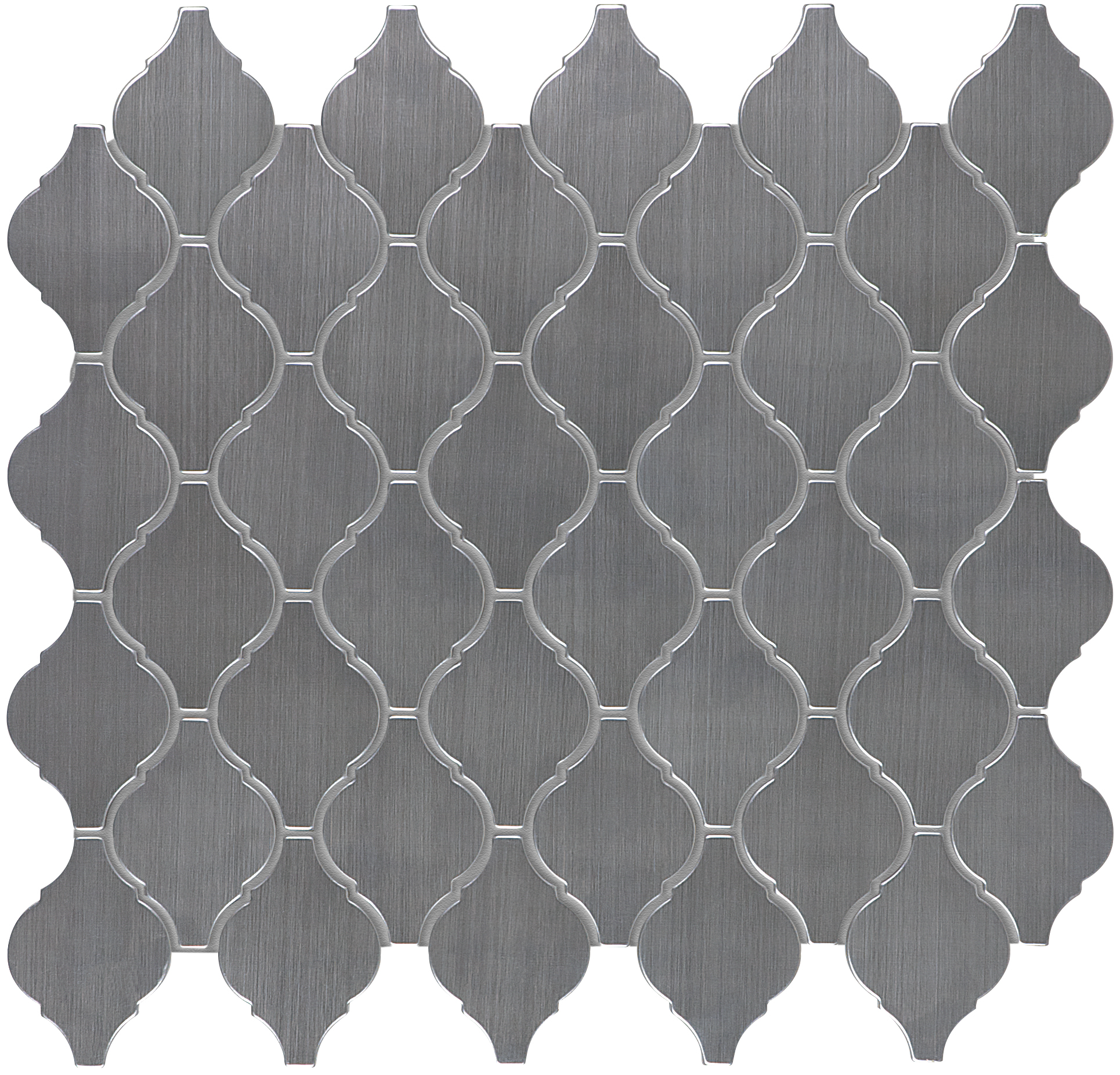 stone blend gray lantern pattern natural stone mosaic stone blend from stainless steel anatolia collection distributed by surface group international glossy finish straight edge edge mesh shape