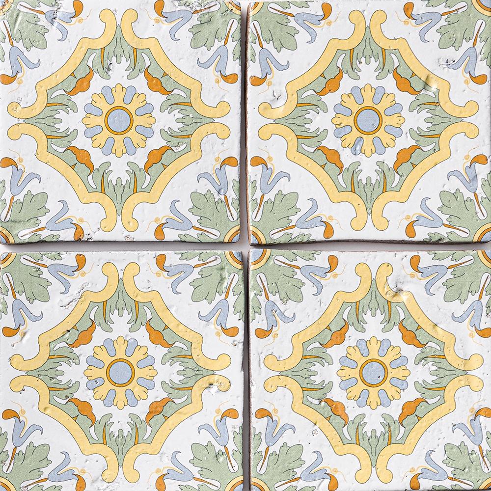 sintra 5 antique glazed terracotta deco tile size six by six sold by surface group manufactured by marble systems used for kitchen backsplashes living room accent walls and bathroom walls