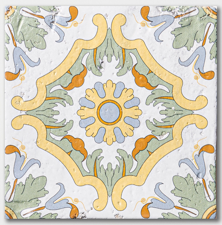 sintra 5 antique glazed terracotta deco tile size six by six sold by surface group manufactured by marble systems used for kitchen backsplashes living room accent walls and bathroom walls