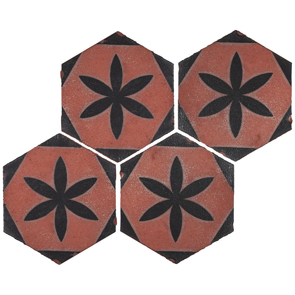 Tierra Madre 03 Studio Black Unglazed Terracotta Deco Hexagon Tile  (8-inch)