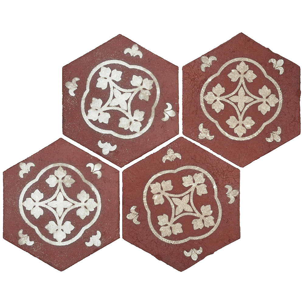 Tierra Madre 05 Studio White Unglazed Terracotta Deco Hexagon Tile  (8-inch)