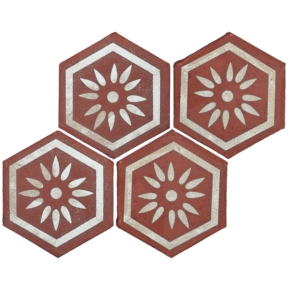 Tierra Madre 04 Studio White Unglazed Terracotta Deco Hexagon Tile  (8-inch)