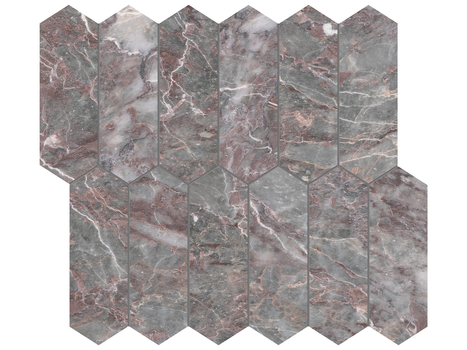surface group anatolia marble sereno burgundy 2х6 inch picket natural stone mosaic honed straight edge mesh