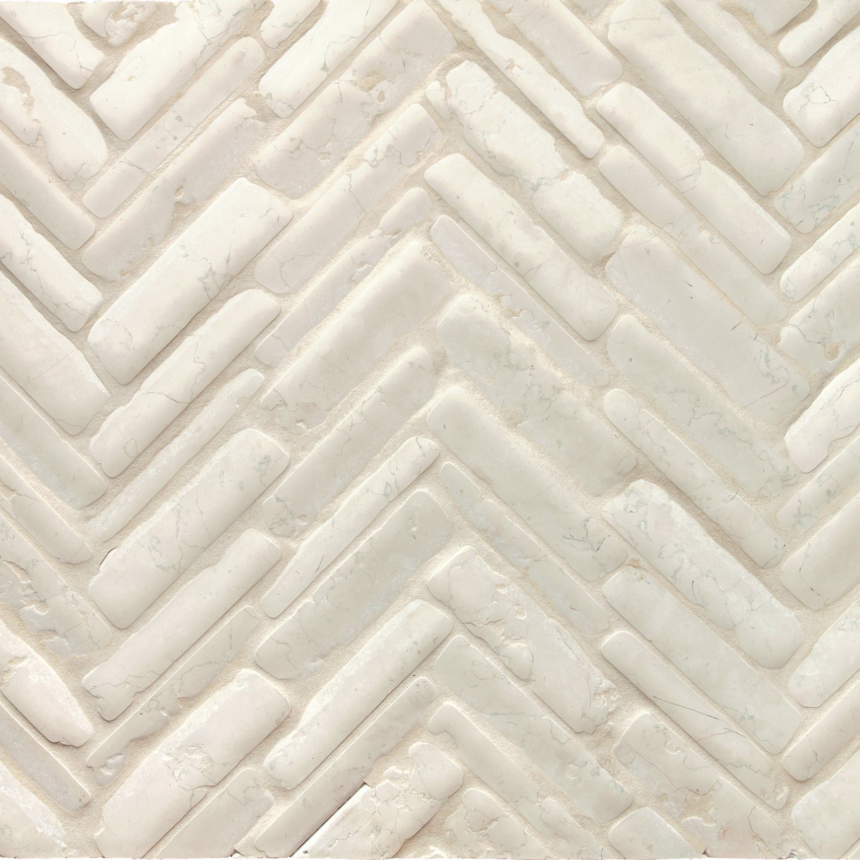 giovanni barbieri timeworn bianco antico natural white marble herringbone pattern mosaic distributed by surface group international
