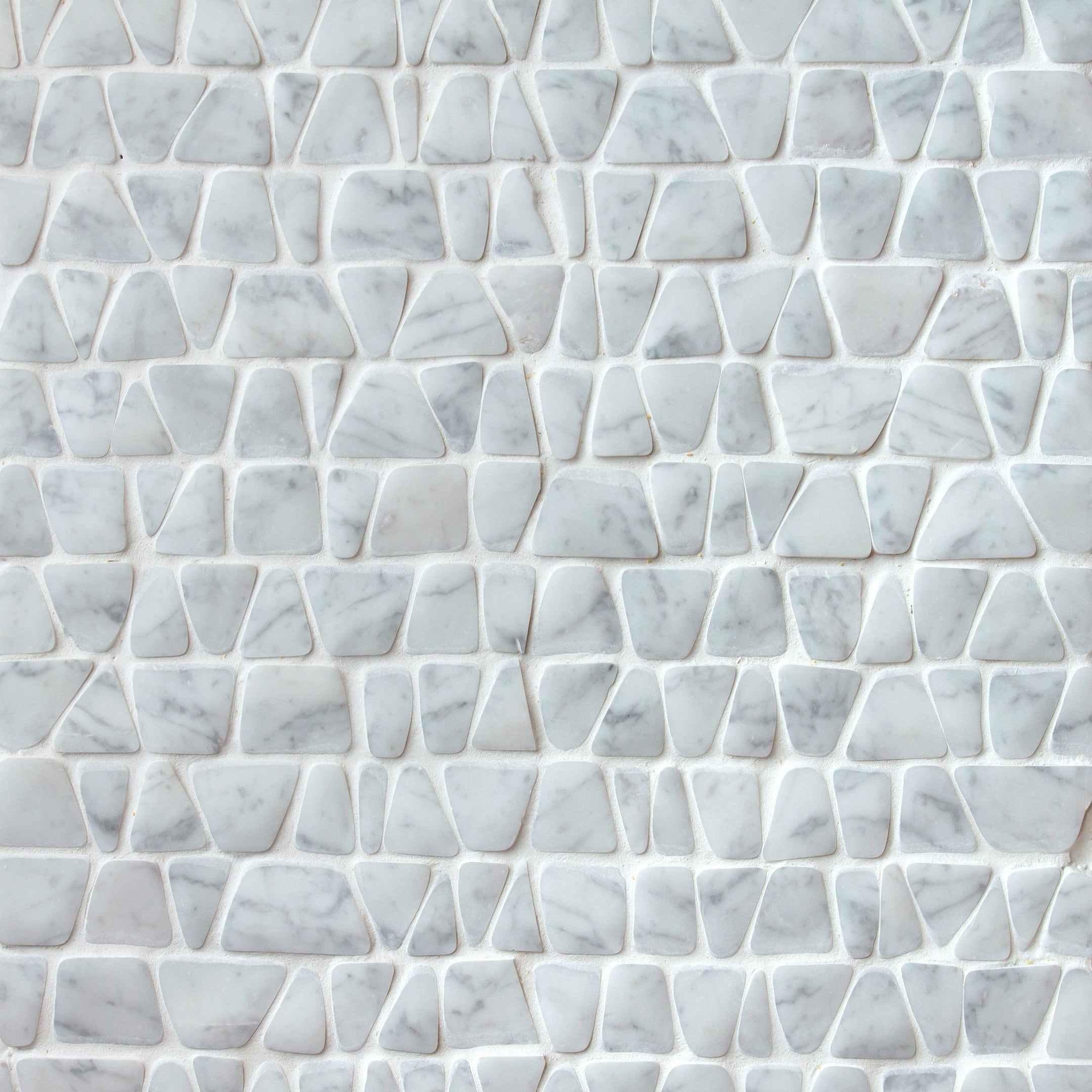 giovanni barbieri timeworn carrara natural white marble irregular handcut pattern mosaic distributed by surface group international