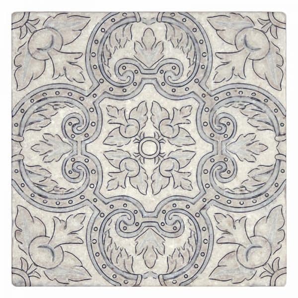 arya bay blue ivory perle blanc natural limestone square shape deco tile size 12 by 12 inch for interior kitchen and bathroom vanity backsplash wall and floor wet areas distributed by surface group and produced by artistic tile in united states