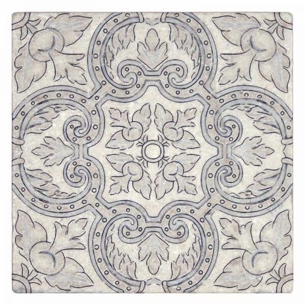 arya bay blue ivory perle blanc natural limestone square shape deco tile size 6 by 6 inch for interior kitchen and bathroom vanity backsplash wall and floor wet areas distributed by surface group and produced by artistic tile in united states