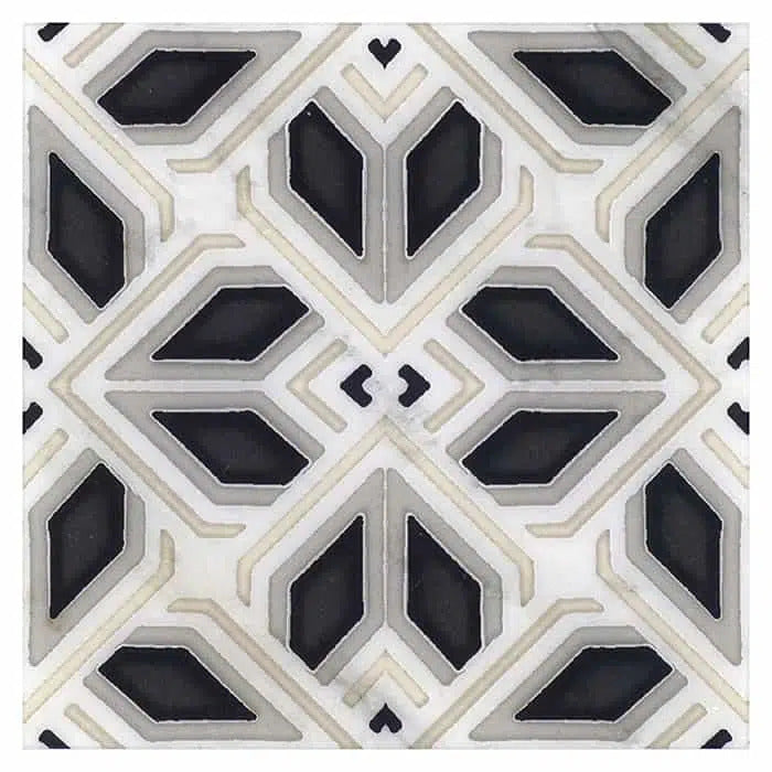 avery charcoal grande carrara natural marble square shape deco tile size 6 by 6 inch for interior kitchen and bathroom vanity backsplash wall and floor wet areas distributed by surface group and produced by artistic tile in united states