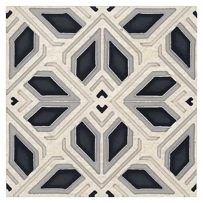 avery charcoal grande perle blanc natural limestone square shape deco tile size 12 by 12 inch for interior kitchen and bathroom vanity backsplash wall and floor wet areas distributed by surface group and produced by artistic tile in united states