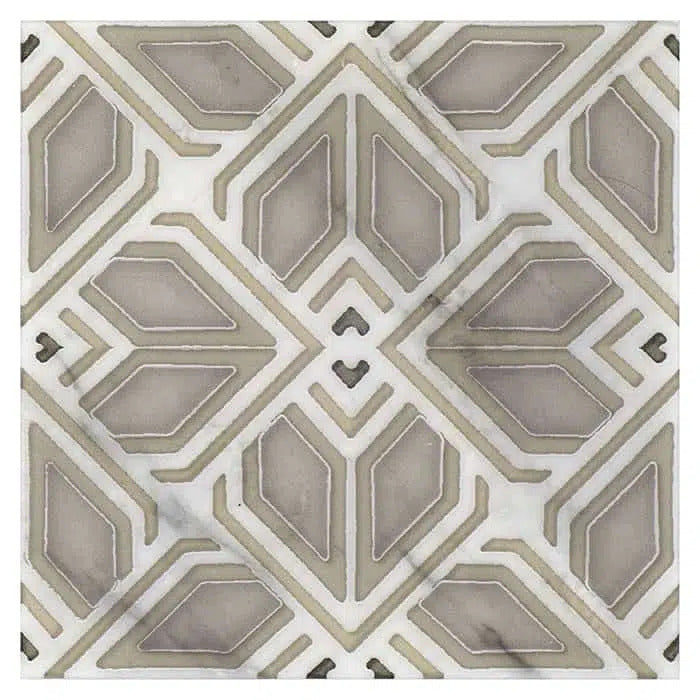 avery latte grande carrara natural marble square shape deco tile size 12 by 12 inch for interior kitchen and bathroom vanity backsplash wall and floor wet areas distributed by surface group and produced by artistic tile in united states