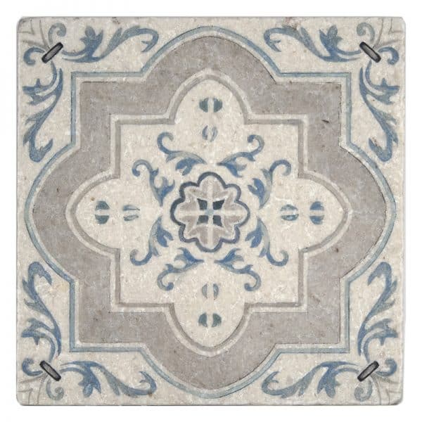catalina island blue textured perle blanc natural limestone square shape deco tile size 12 by 12 inch for interior kitchen and bathroom vanity backsplash wall and floor wet areas distributed by surface group and produced by artistic tile in united states