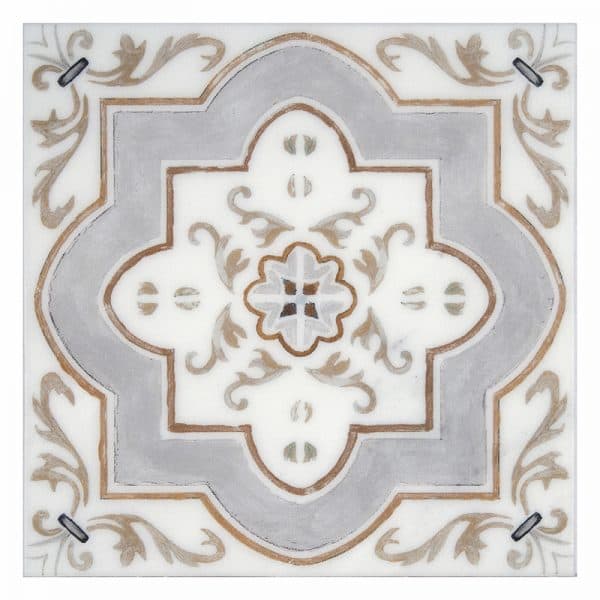 catalina pecan crisp carrara natural marble square shape deco tile size 12 by 12 inch for interior kitchen and bathroom vanity backsplash wall and floor wet areas distributed by surface group and produced by artistic tile in united states