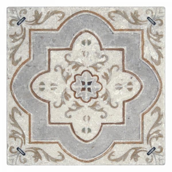 catalina pecan textured perle blanc natural limestone square shape deco tile size 12 by 12 inch for interior kitchen and bathroom vanity backsplash wall and floor wet areas distributed by surface group and produced by artistic tile in united states
