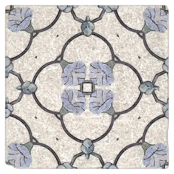 chime bluebell scallop like perle blanc natural limestone square shape deco tile size 12 by 12 inch for interior kitchen and bathroom vanity backsplash wall and floor wet areas distributed by surface group and produced by artistic tile in united states