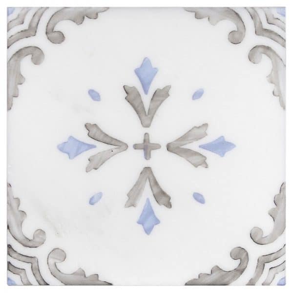 clover ash timeless carrara natural marble square shape deco tile size 6 by 6 inch for interior kitchen and bathroom vanity backsplash wall and floor wet areas distributed by surface group and produced by artistic tile in united states