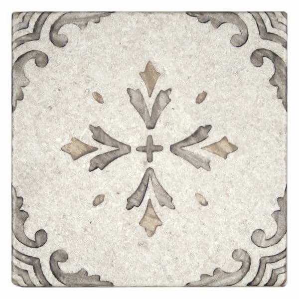 crescent pebble grey circles perle blanc natural limestone square shape deco tile size 12 by 12 inch for interior kitchen and bathroom vanity backsplash wall and floor wet areas distributed by surface group and produced by artistic tile in united states