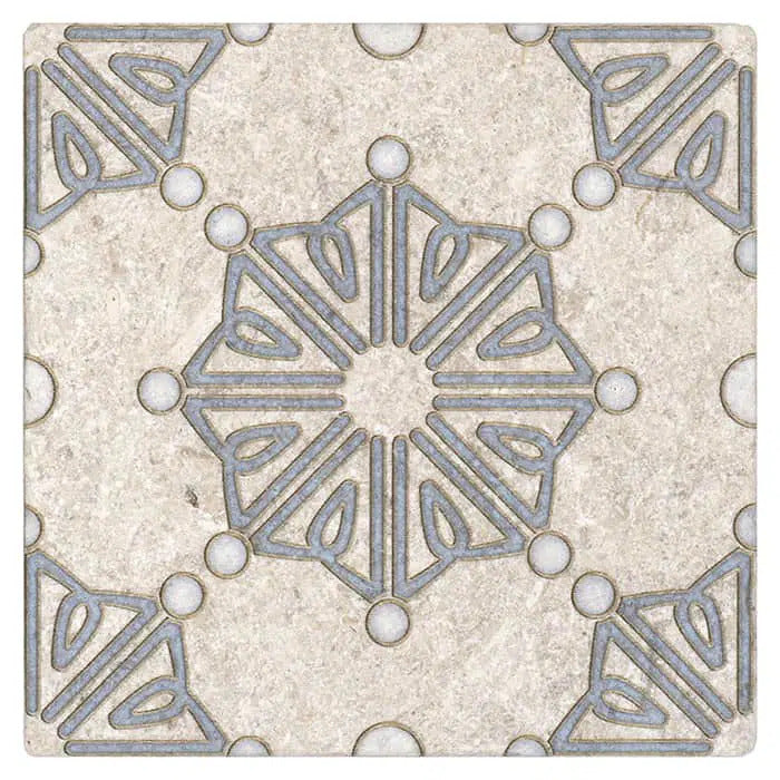 dahlia pearl bold perle blanc natural limestone square shape deco tile size 12 by 12 inch for interior kitchen and bathroom vanity backsplash wall and floor wet areas distributed by surface group and produced by artistic tile in united states