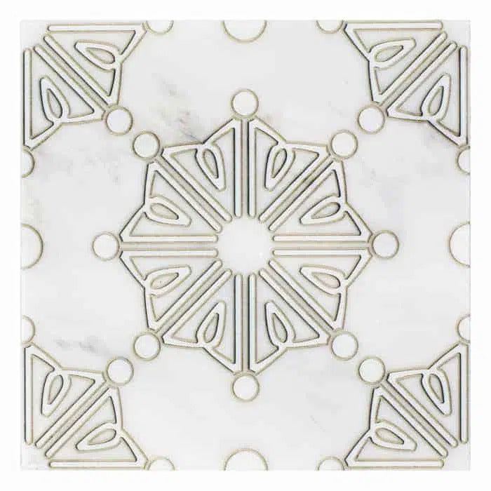 dahlia moonmist bold carrara natural marble square shape deco tile size 12 by 12 inch for interior kitchen and bathroom vanity backsplash wall and floor wet areas distributed by surface group and produced by artistic tile in united states